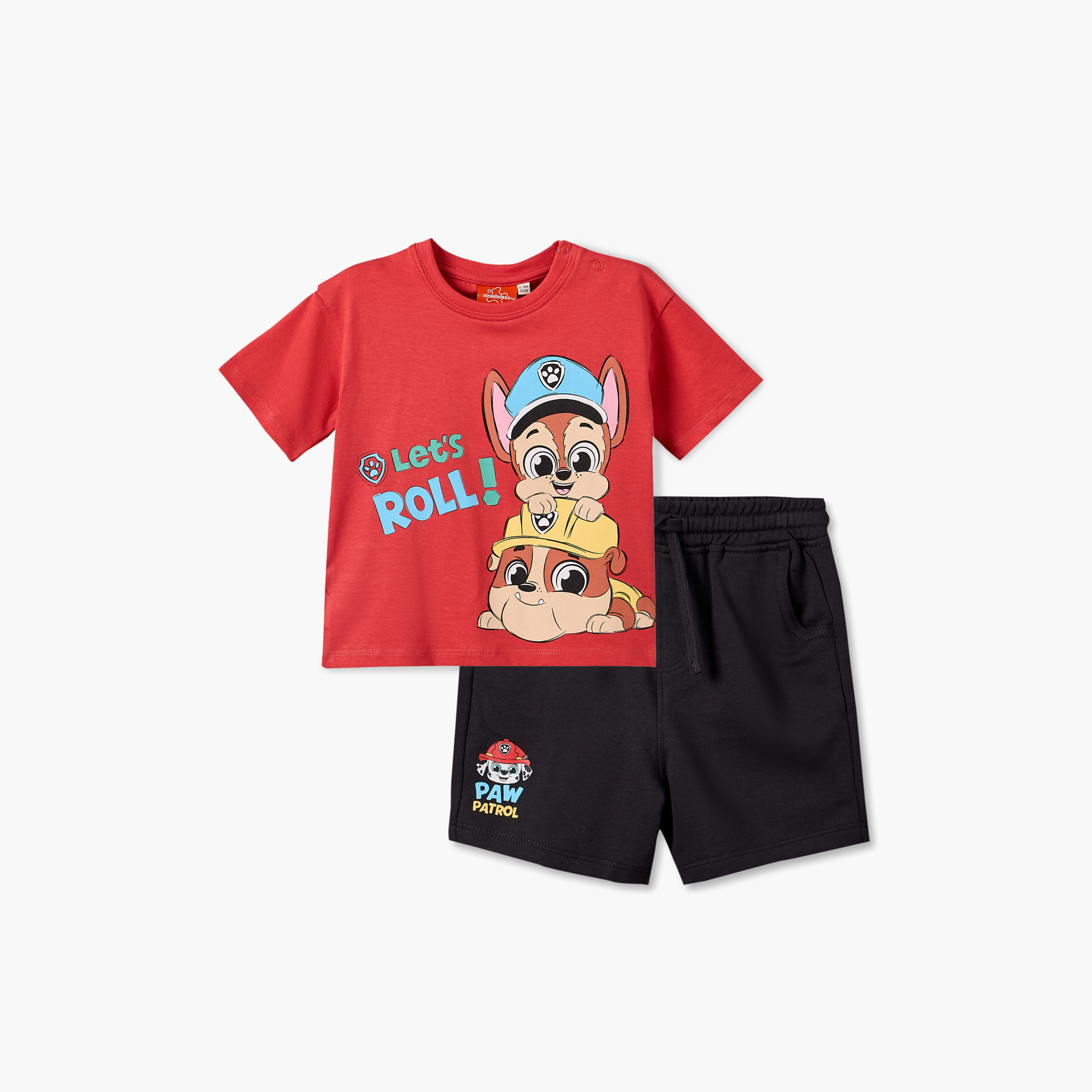 طقم تيشيرت بياقة مستديرة وأكمام قصيرة وشورت بطبعة باو باترول-baby-boys-clothing-setsandcoords-image-2