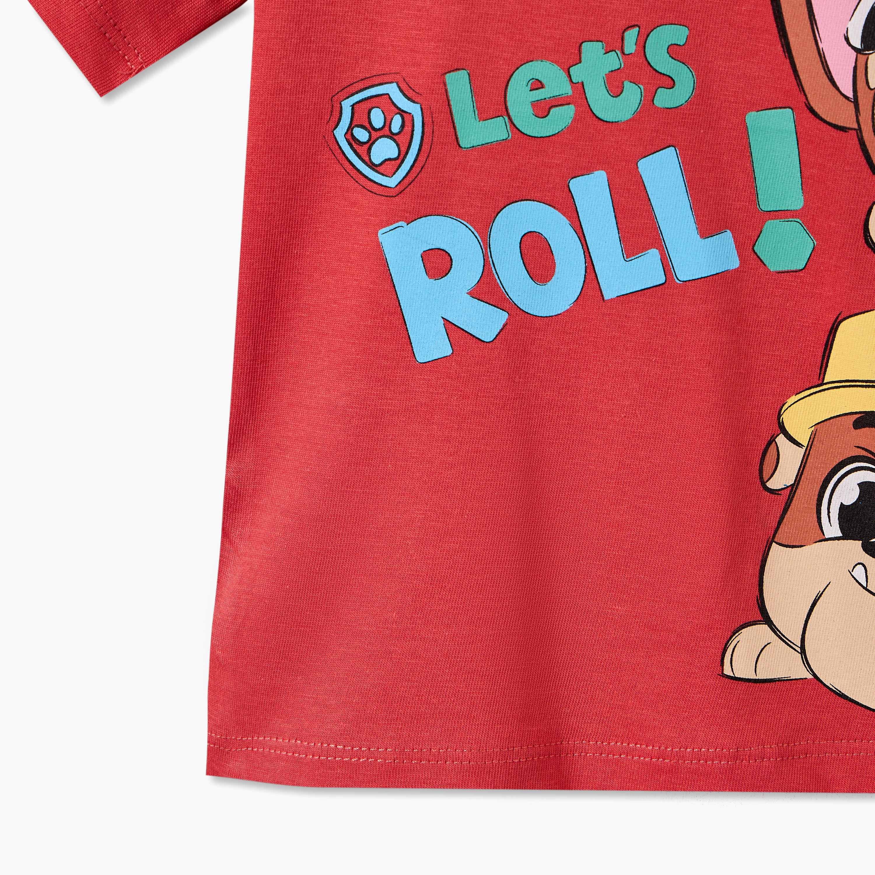 طقم تيشيرت بياقة مستديرة وأكمام قصيرة وشورت بطبعة باو باترول-baby-boys-clothing-setsandcoords-image-6