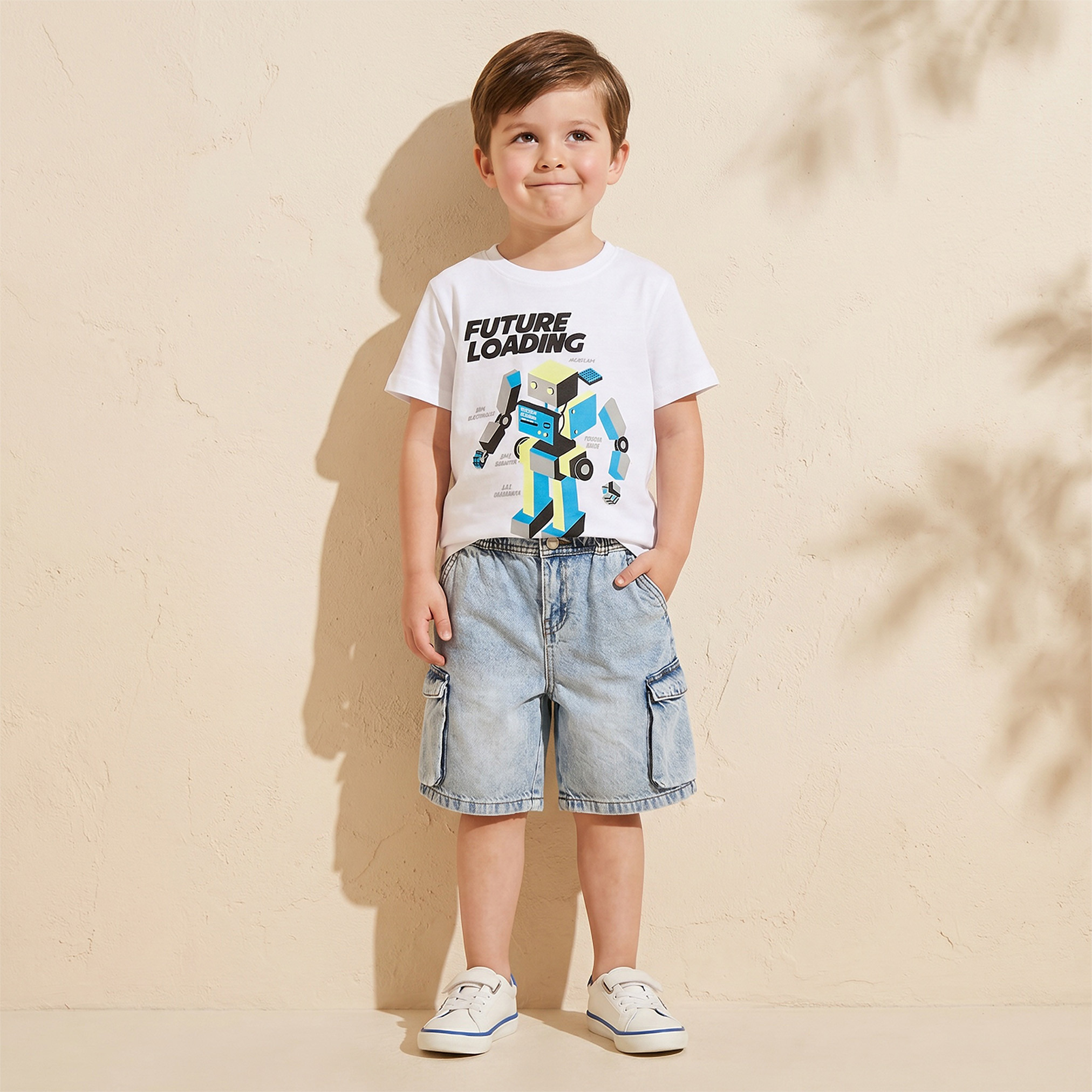 تيشيرت بياقة ضيقة وأكمام قصيرة وطبعات روبوت من جونيورز-boys-clothing-tshirtsandpolos-image-2