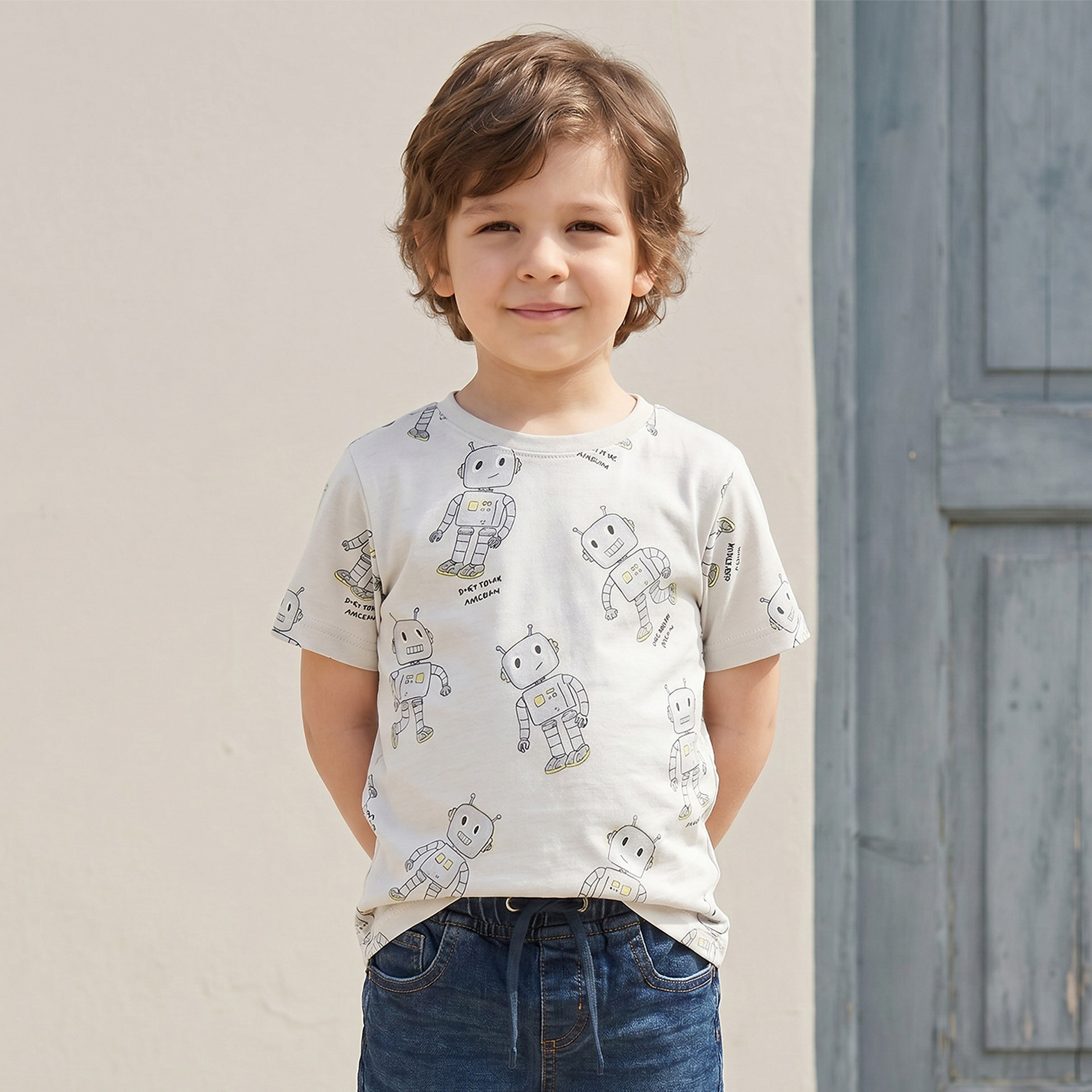 Juniors Crew Neck Short Sleeves T-shirt with Robot Print-boys-clothing-tshirtsandpolos-image-1
