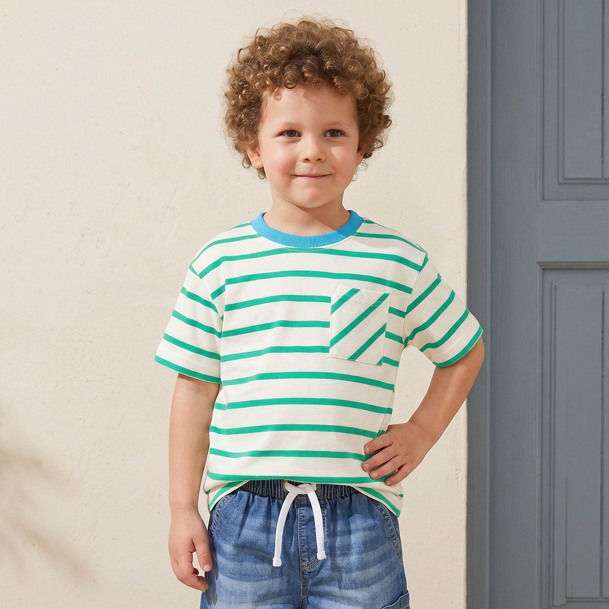 Juniors Crew Neck Short Sleeves T-shirt with Stripes-boys-clothing-tshirtsandpolos-image-1