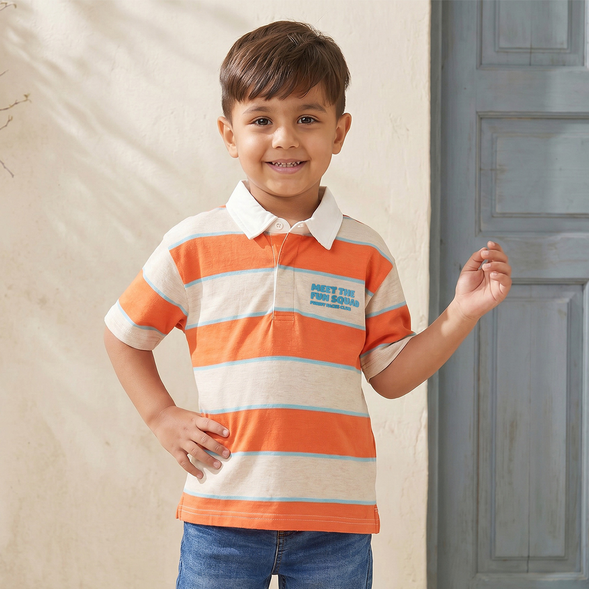 Juniors Collared Short Sleeves Polo T-shirt with Stripes-boys-clothing-tshirtsandpolos-image-1