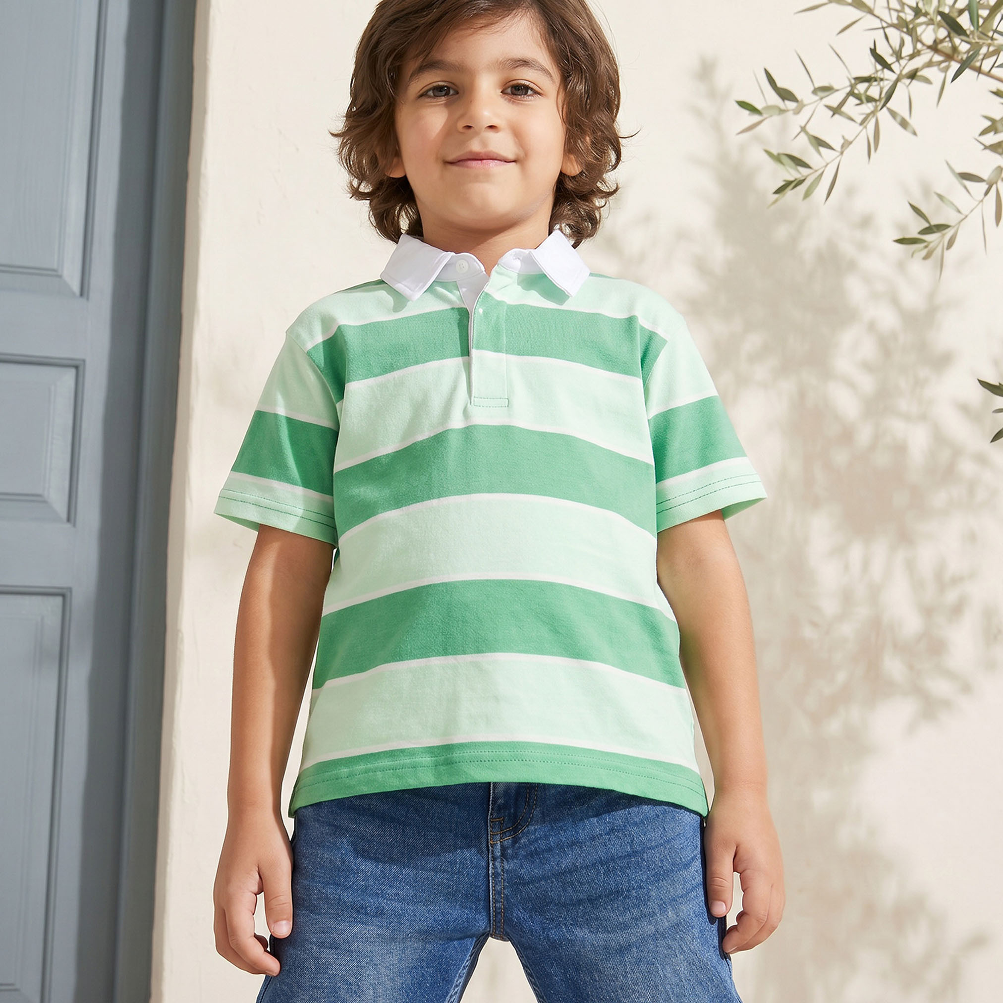 Juniors Collared Short Sleeves Polo T-shirt with Stripes-boys-clothing-tshirtsandpolos-image-1