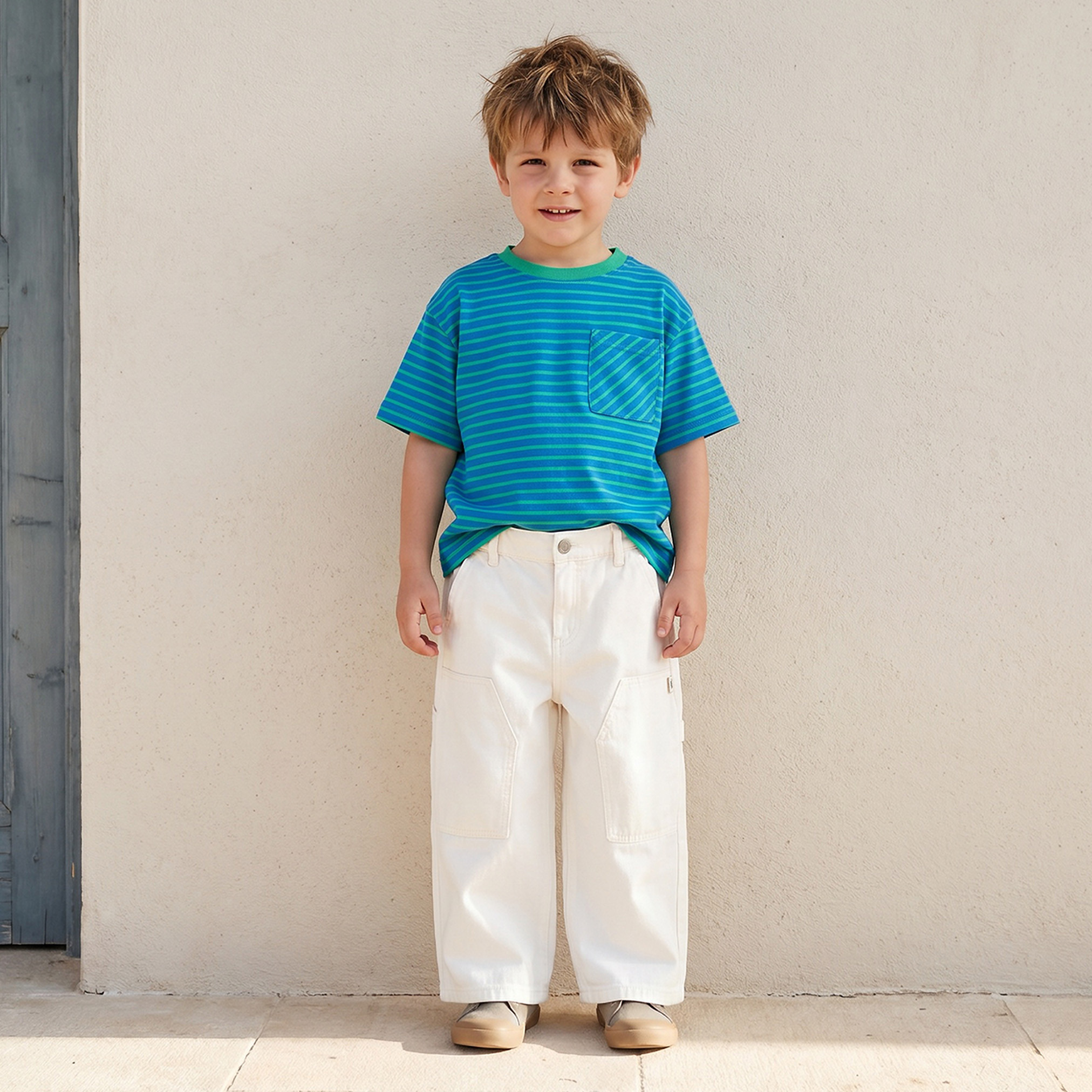 تيشيرت مخطط بياقة ضيقة وأكمام قصيرة من جونيورز-boys-clothing-tshirtsandpolos-image-2