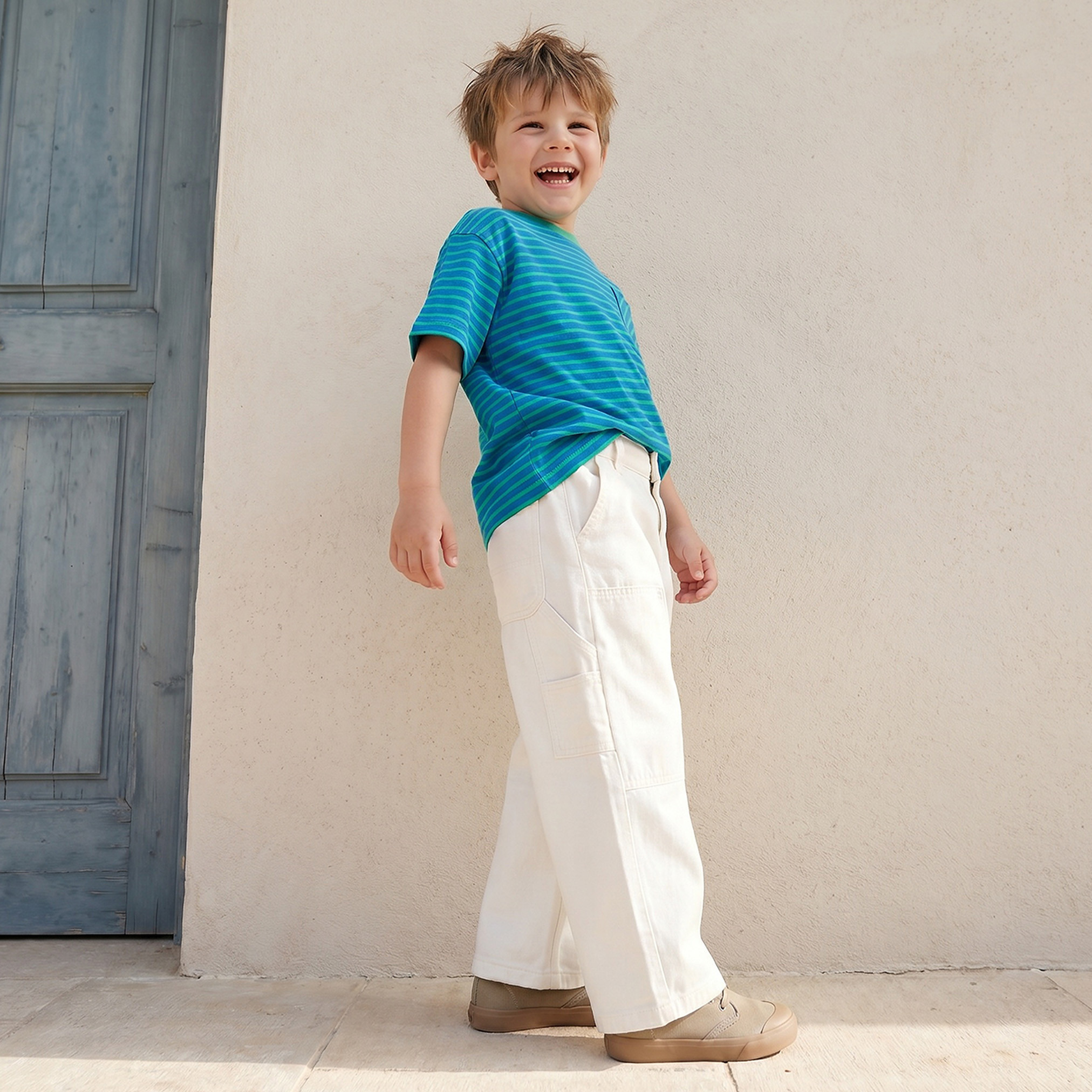 تيشيرت مخطط بياقة ضيقة وأكمام قصيرة من جونيورز-boys-clothing-tshirtsandpolos-image-5