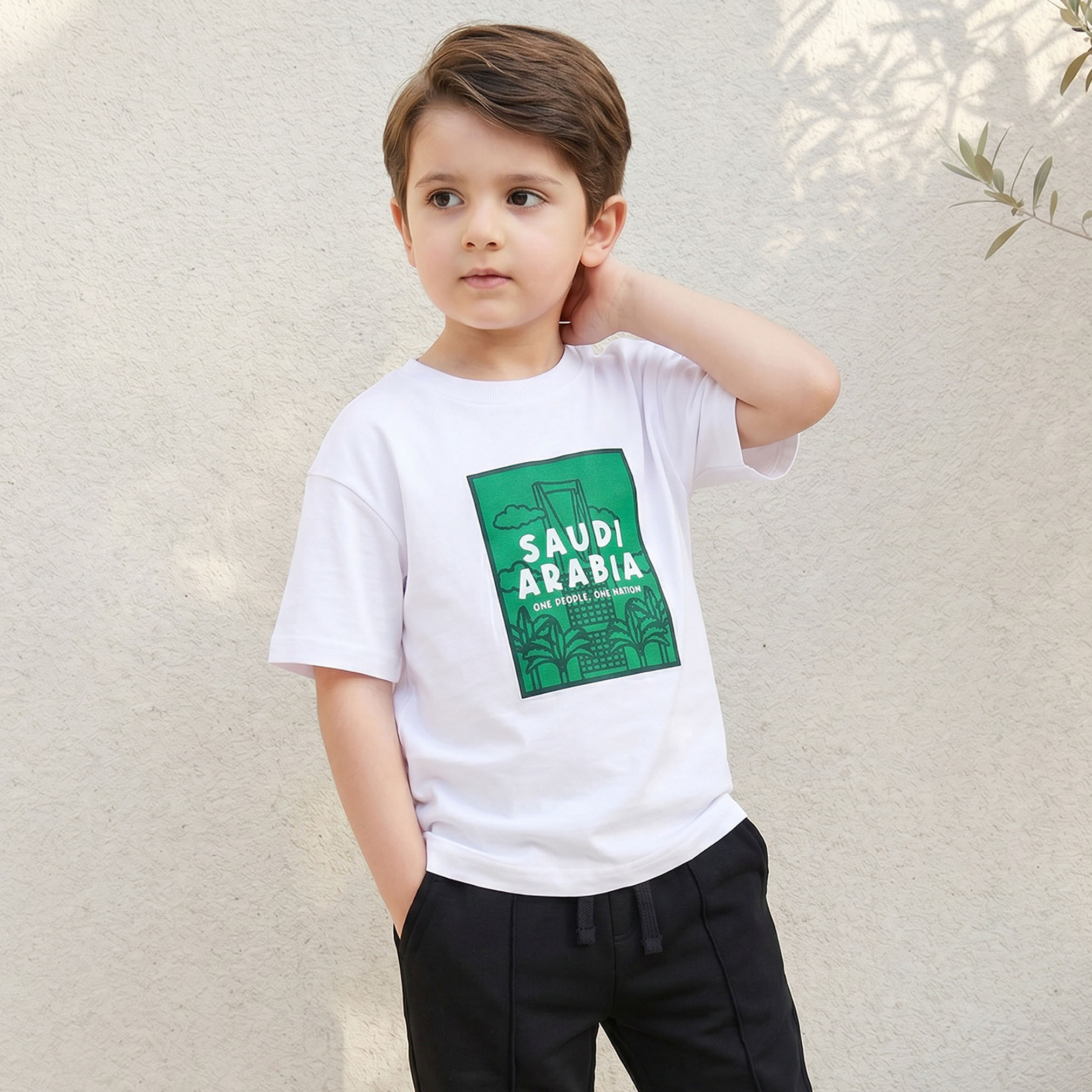 Juniors Crew Neck Short Sleeves T-shirt with KSA National Day Print-boys-clothing-tshirtsandpolos-image-1