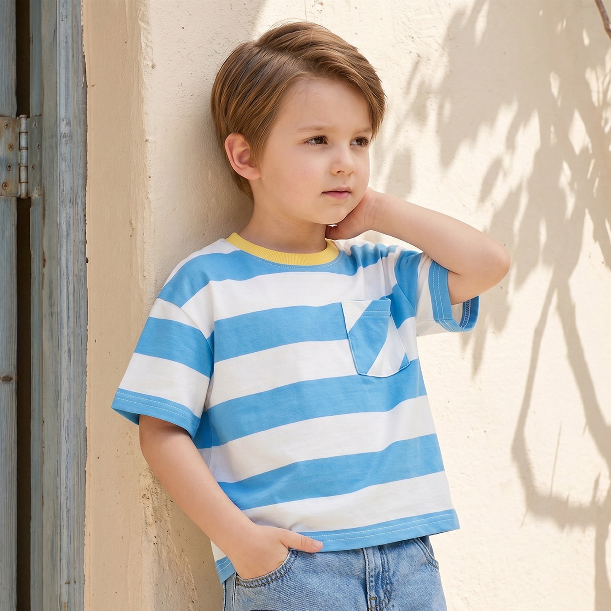 Juniors Crew Neck Short Sleeves T-shirt with Stripes-boys-clothing-tshirtsandpolos-image-1