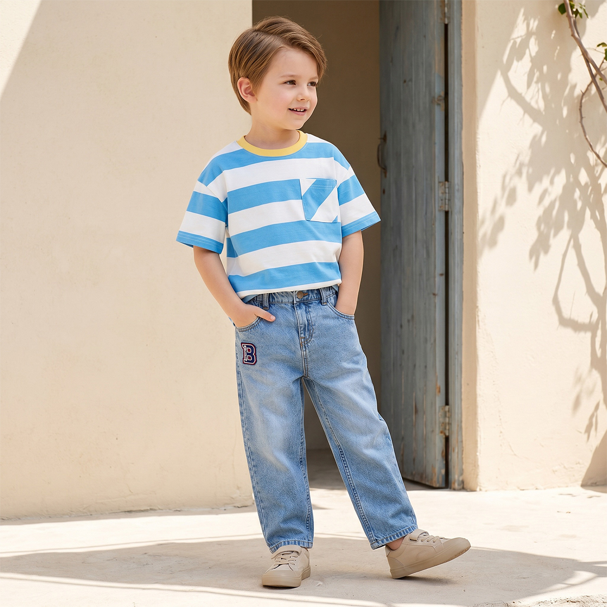 Juniors Crew Neck Short Sleeves T-shirt with Stripes-boys-clothing-tshirtsandpolos-image-2
