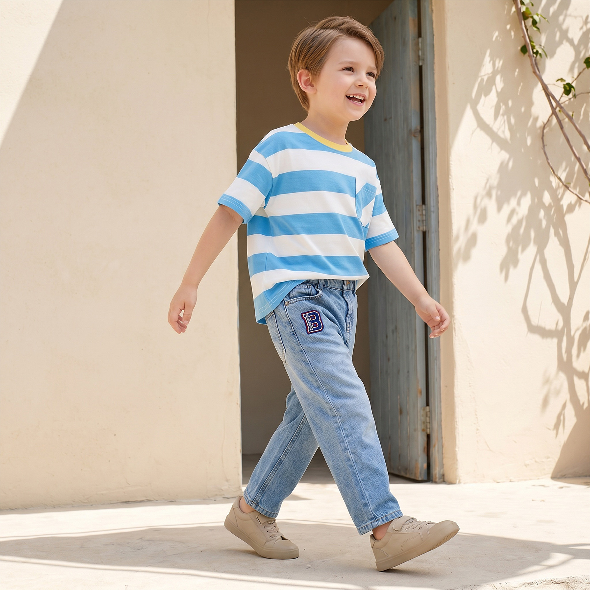Juniors Crew Neck Short Sleeves T-shirt with Stripes-boys-clothing-tshirtsandpolos-image-5