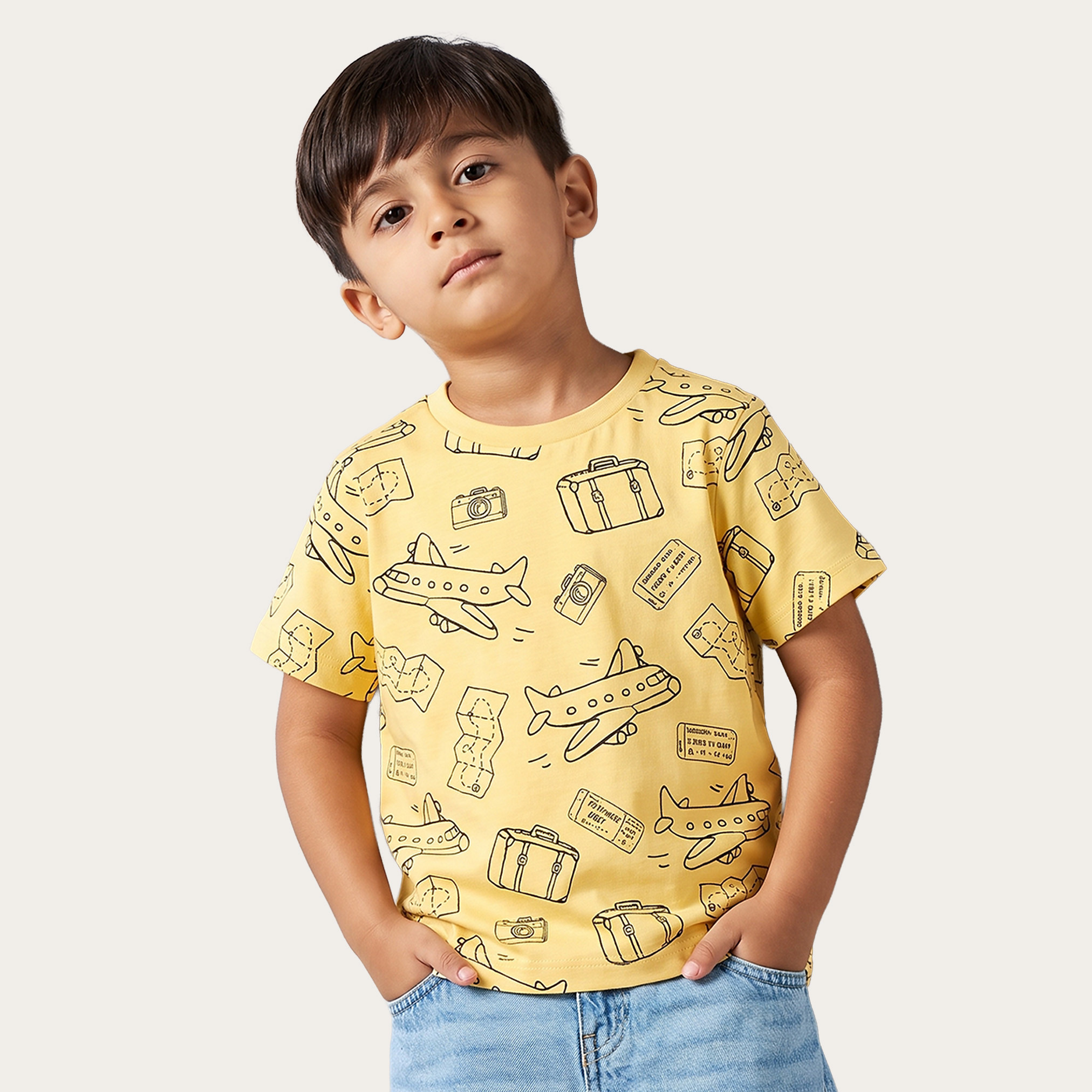 Juniors Crew Neck Short Sleeves T-shirt with Travel Print-boys-clothing-tshirtsandpolos-image-1