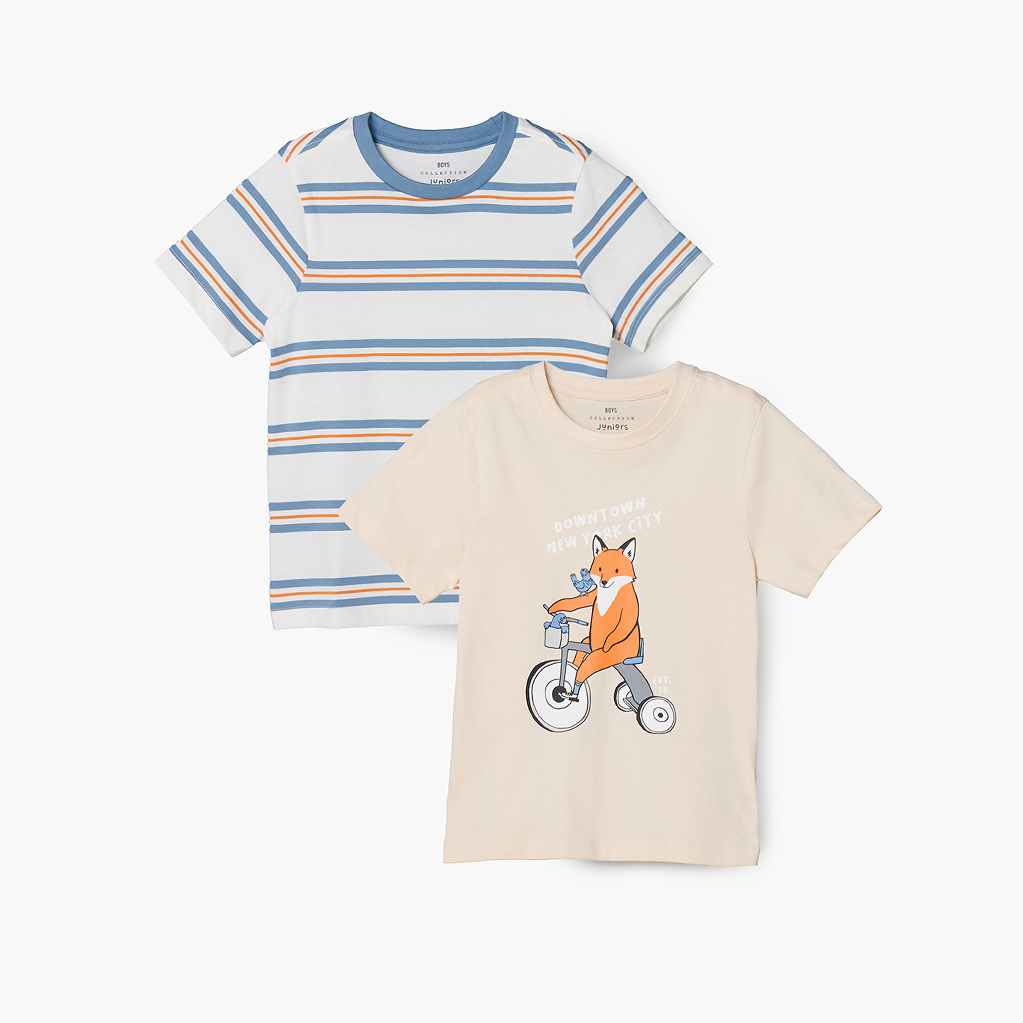 طقم تيشيرت بياقة مستديرة وأكمام قصيرة وتصاميم متنوعة قطعتين من جونيورز-boys-clothing-tshirtsandpolos-image-1