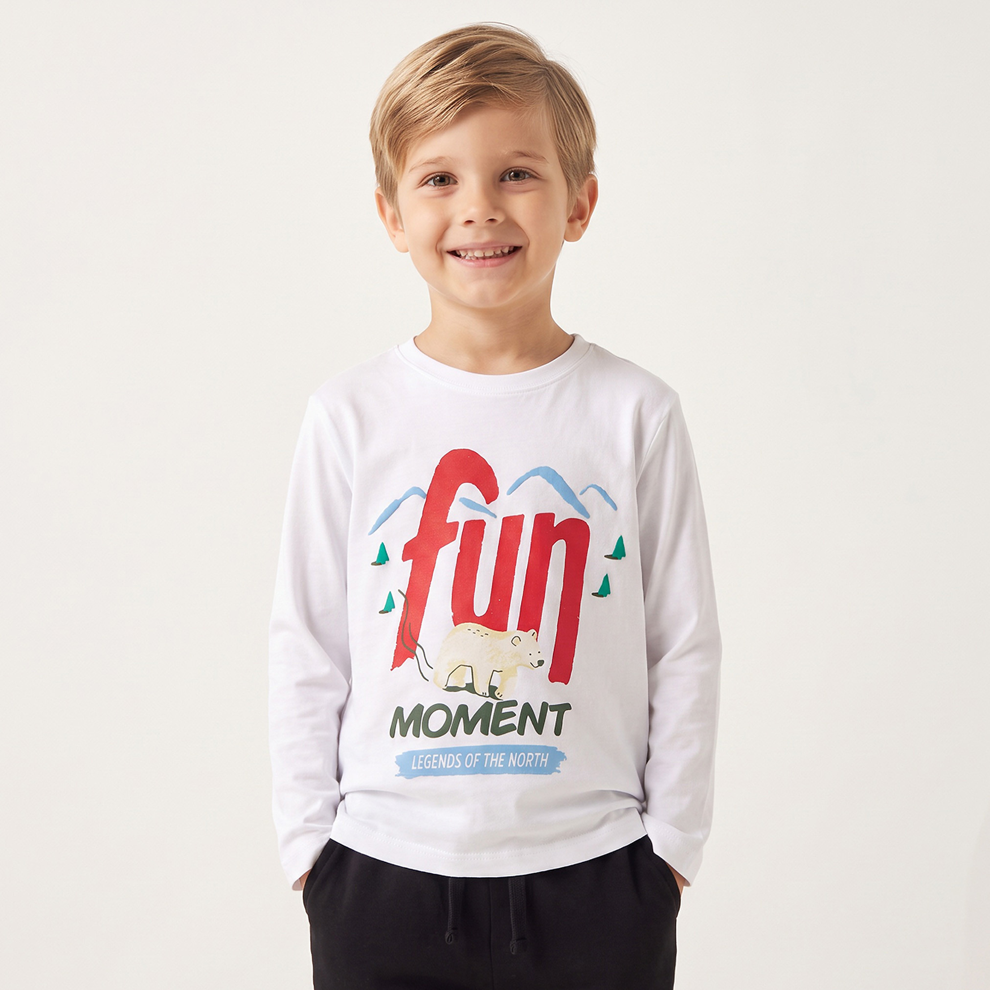 تيشيرت بياقة ضيقة وأكمام طويلة وطبعات من جونيورز-boys-clothing-tshirtsandpolos-image-1