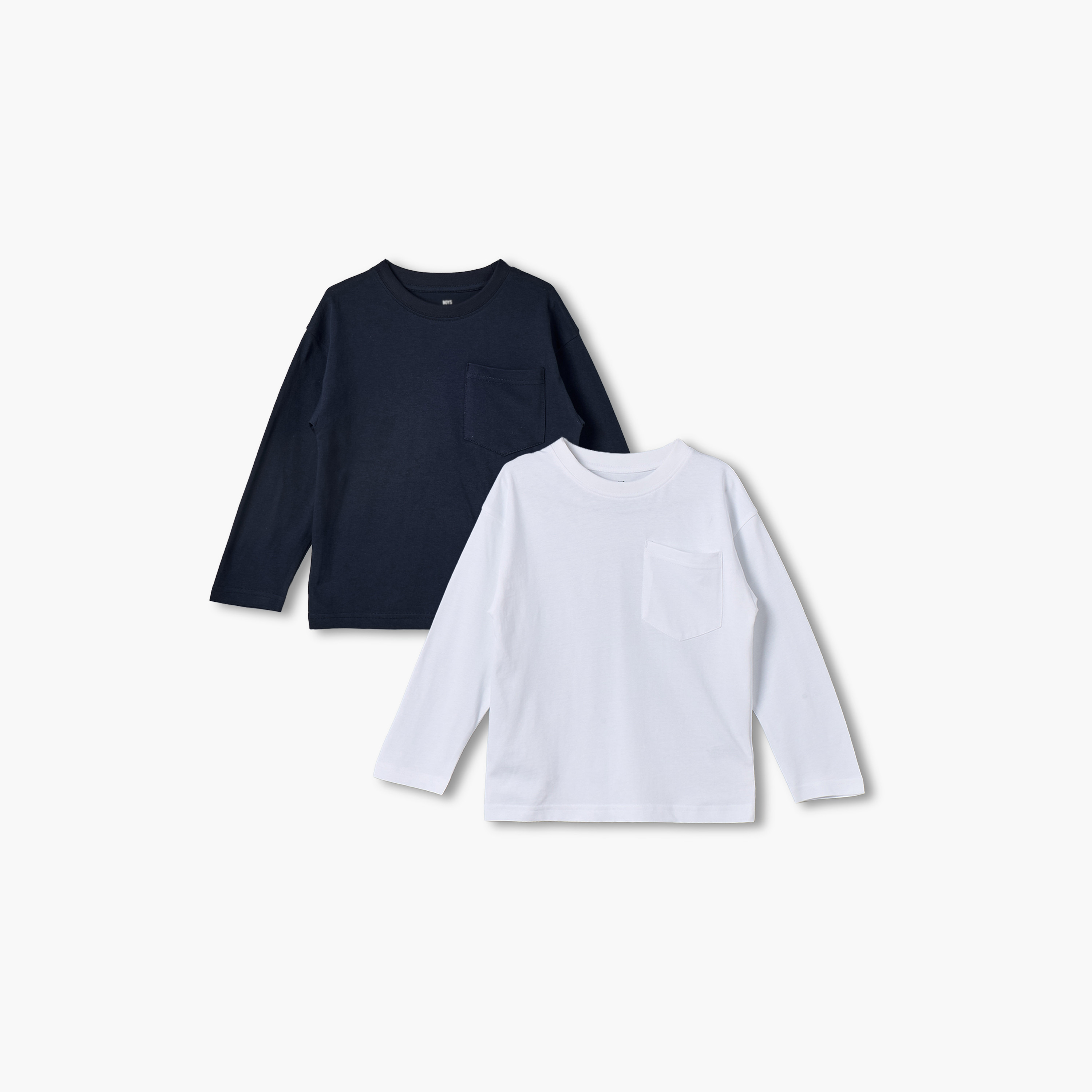 تيشيرت بياقة مستديرة وأكمام طويلة مع جيب من جونيورز - طقم من قطعتين-boys-clothing-tshirtsandpolos-image-1