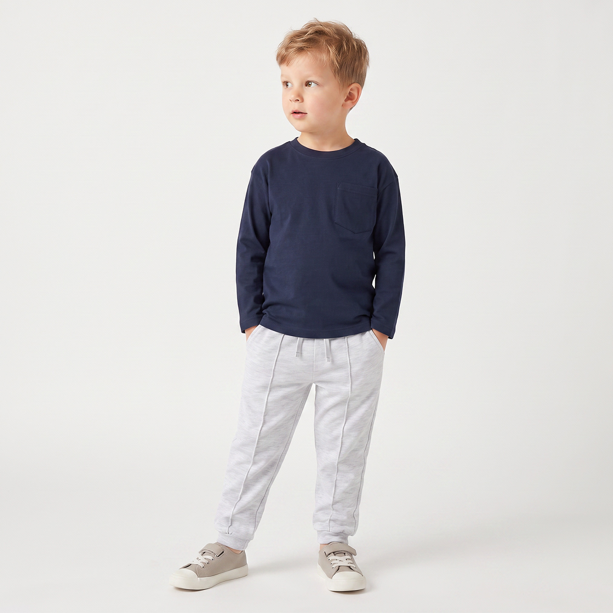 تيشيرت بياقة مستديرة وأكمام طويلة مع جيب من جونيورز - طقم من قطعتين-boys-clothing-tshirtsandpolos-image-2