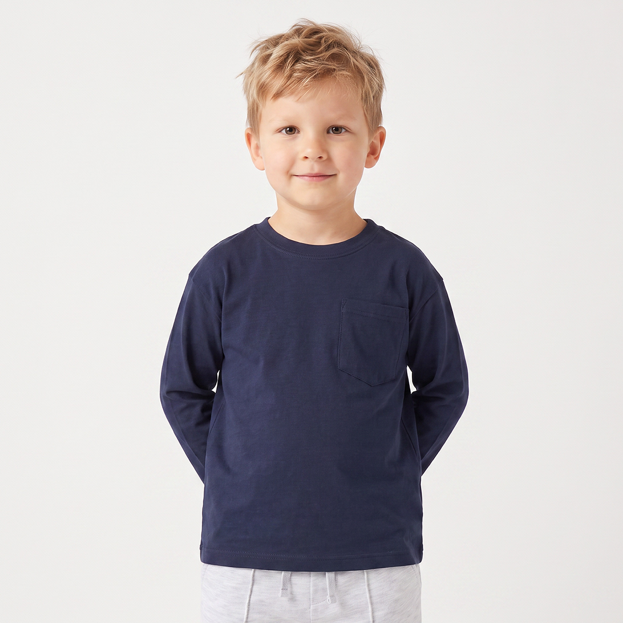 تيشيرت بياقة مستديرة وأكمام طويلة مع جيب من جونيورز - طقم من قطعتين-boys-clothing-tshirtsandpolos-image-4