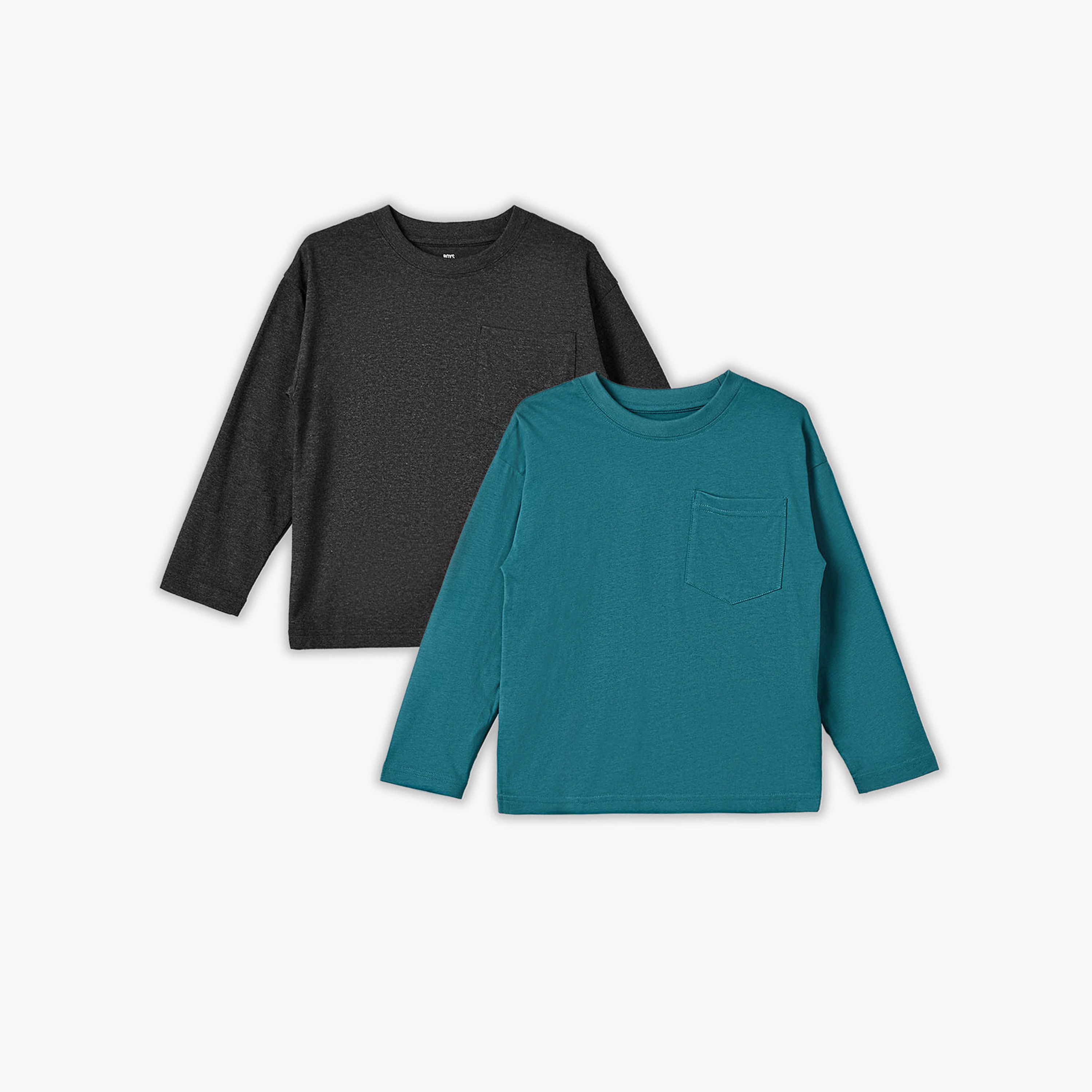 تيشيرت بياقة مستديرة وأكمام طويلة مع جيب من جونيورز - طقم من قطعتين-boys-clothing-tshirtsandpolos-image-1