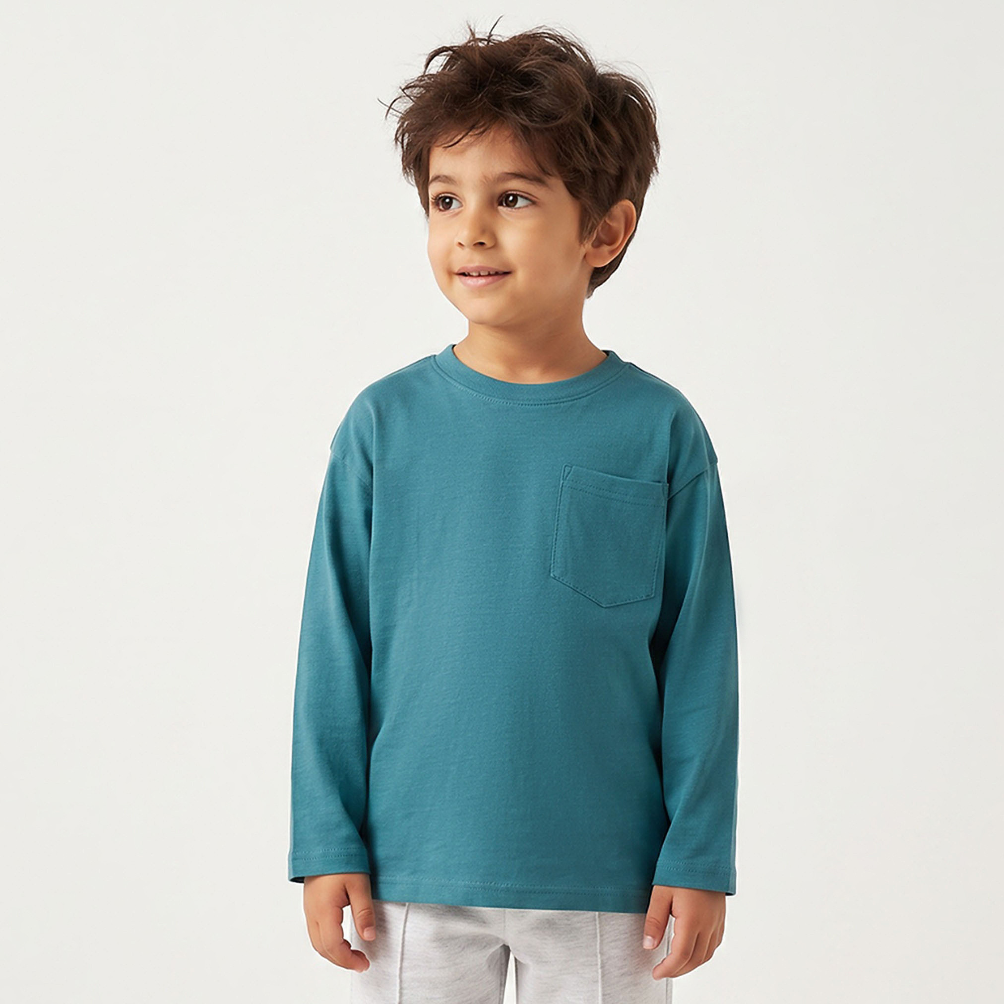 تيشيرت بياقة مستديرة وأكمام طويلة مع جيب من جونيورز - طقم من قطعتين-boys-clothing-tshirtsandpolos-image-2
