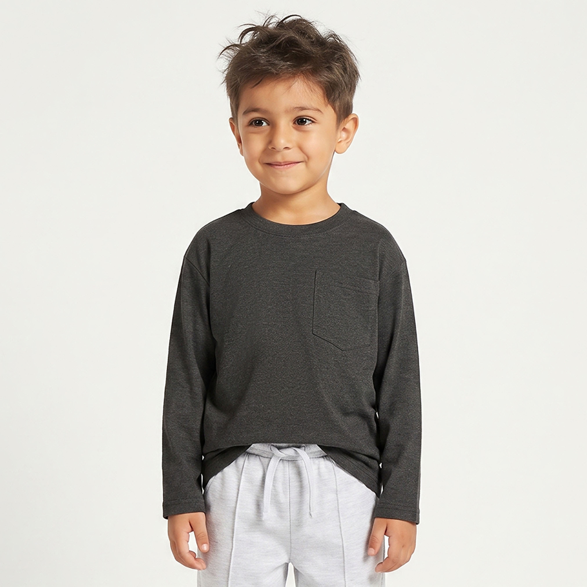 تيشيرت بياقة مستديرة وأكمام طويلة مع جيب من جونيورز - طقم من قطعتين-boys-clothing-tshirtsandpolos-image-3