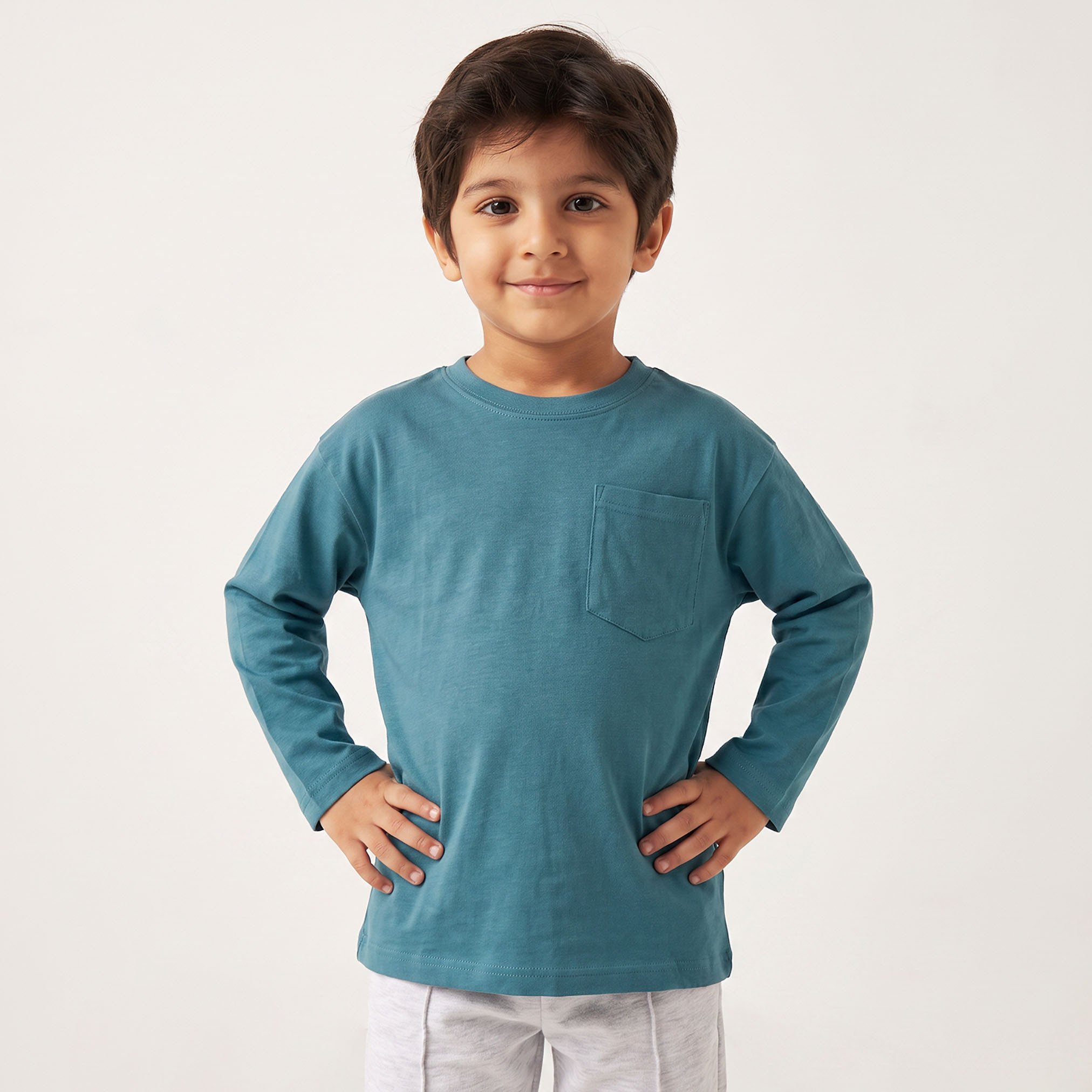 تيشيرت بياقة مستديرة وأكمام طويلة مع جيب من جونيورز - طقم من قطعتين-boys-clothing-tshirtsandpolos-image-5