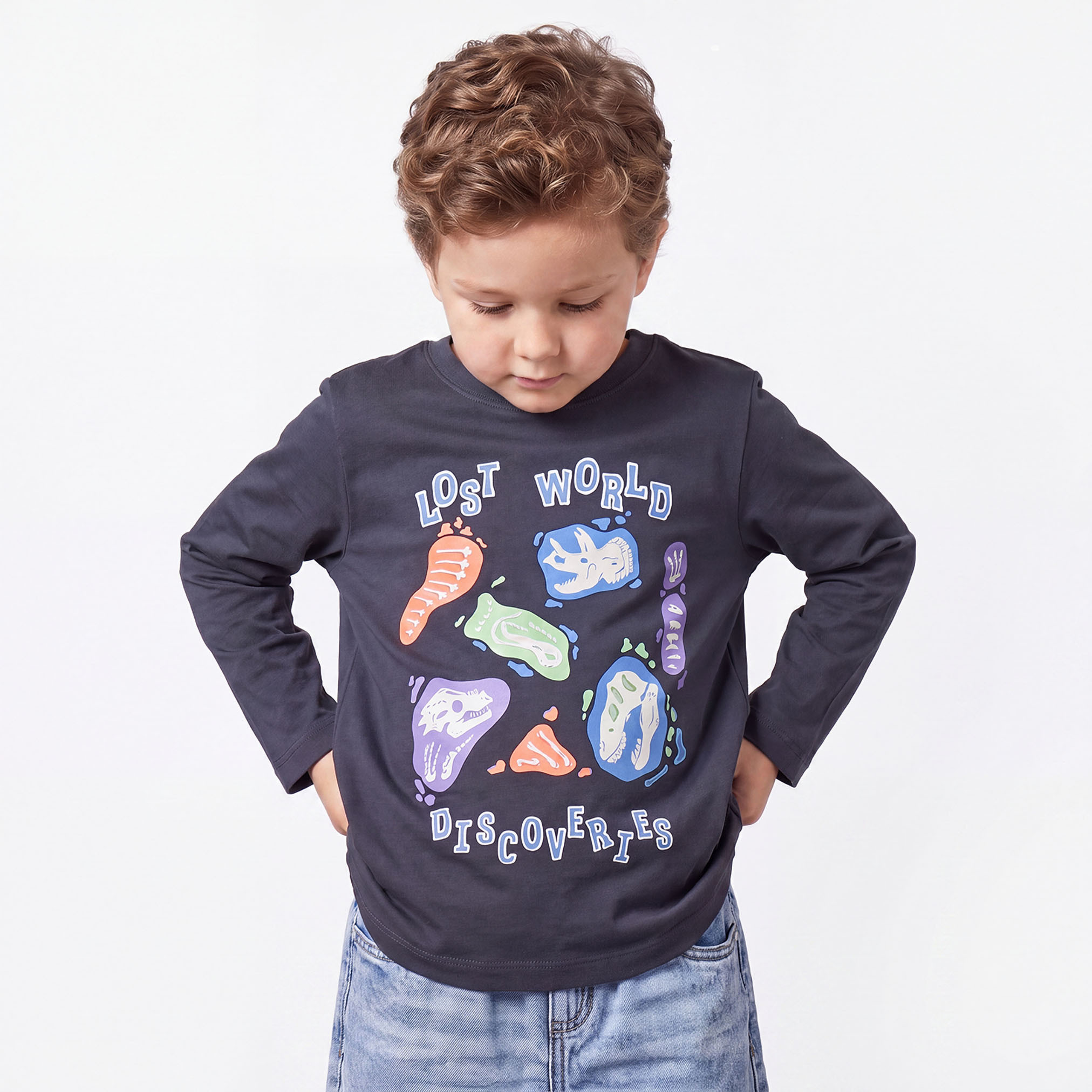 Pack of 2 Juniors Crew Neck Long Sleeves T-shirt with Dinosaur Print-boys-clothing-tshirtsandpolos-image-2