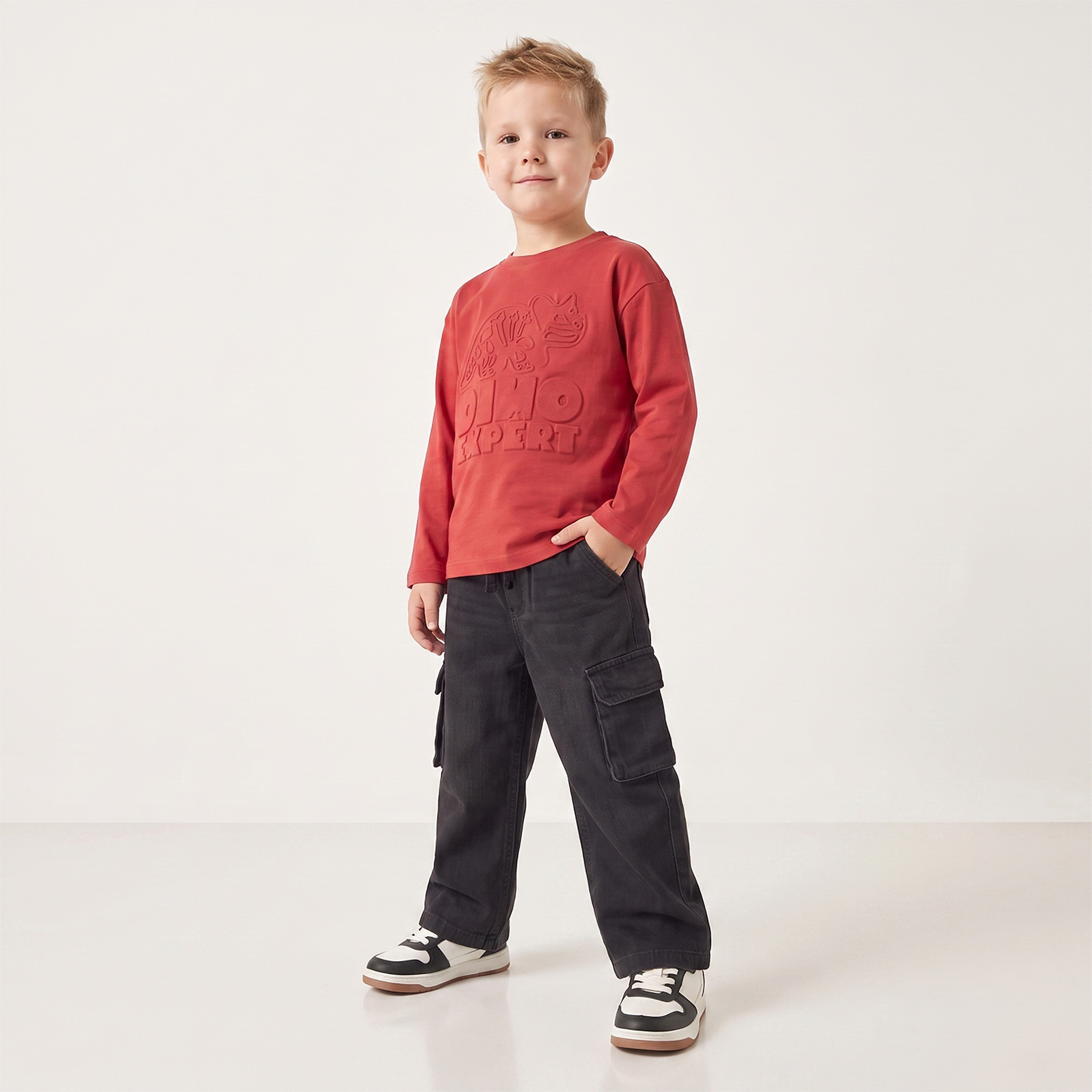 Juniors Crew Neck Long Sleeves T-shirt with Embossed Dinosaur-boys-clothing-tshirtsandpolos-image-2