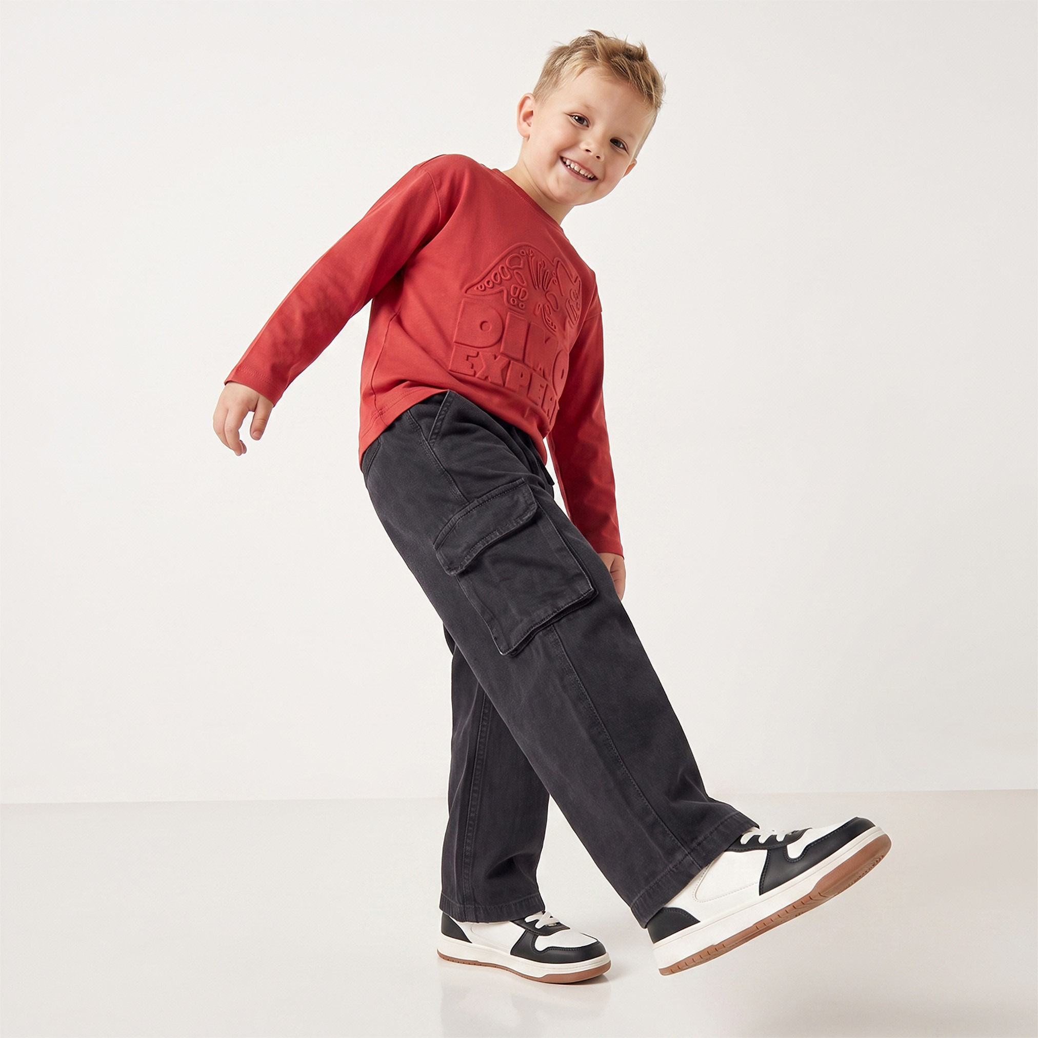 Juniors Crew Neck Long Sleeves T-shirt with Embossed Dinosaur-boys-clothing-tshirtsandpolos-image-6