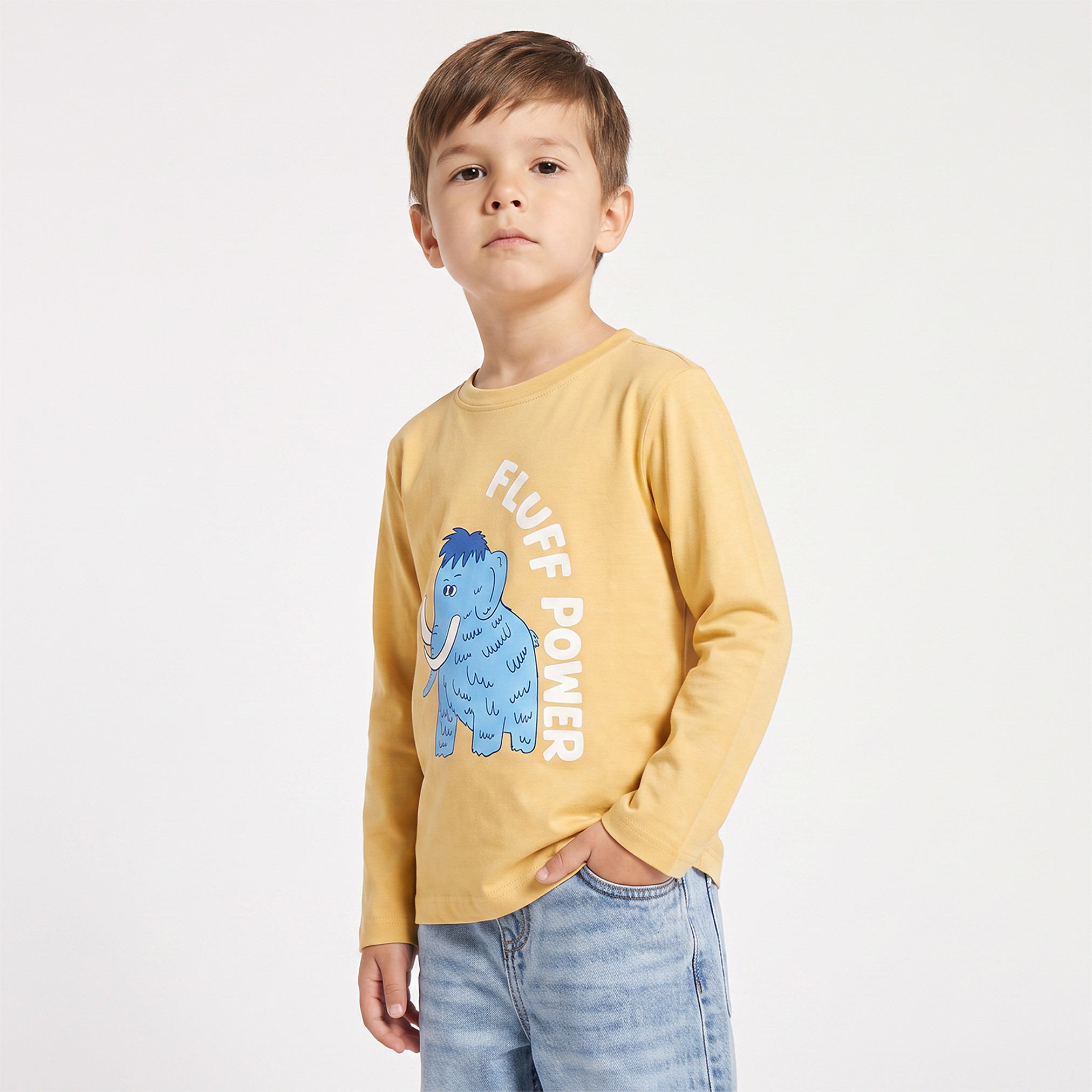 Juniors Crew Neck Long Sleeves T-shirt with Mammoth Print-boys-clothing-tshirtsandpolos-image-1