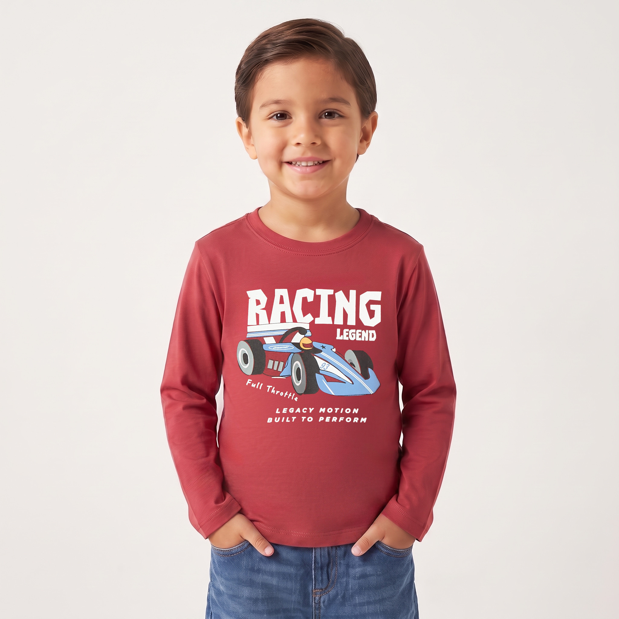 Juniors Crew Neck Long Sleeves T-shirt with Racing Car Print-boys-clothing-tshirtsandpolos-image-1