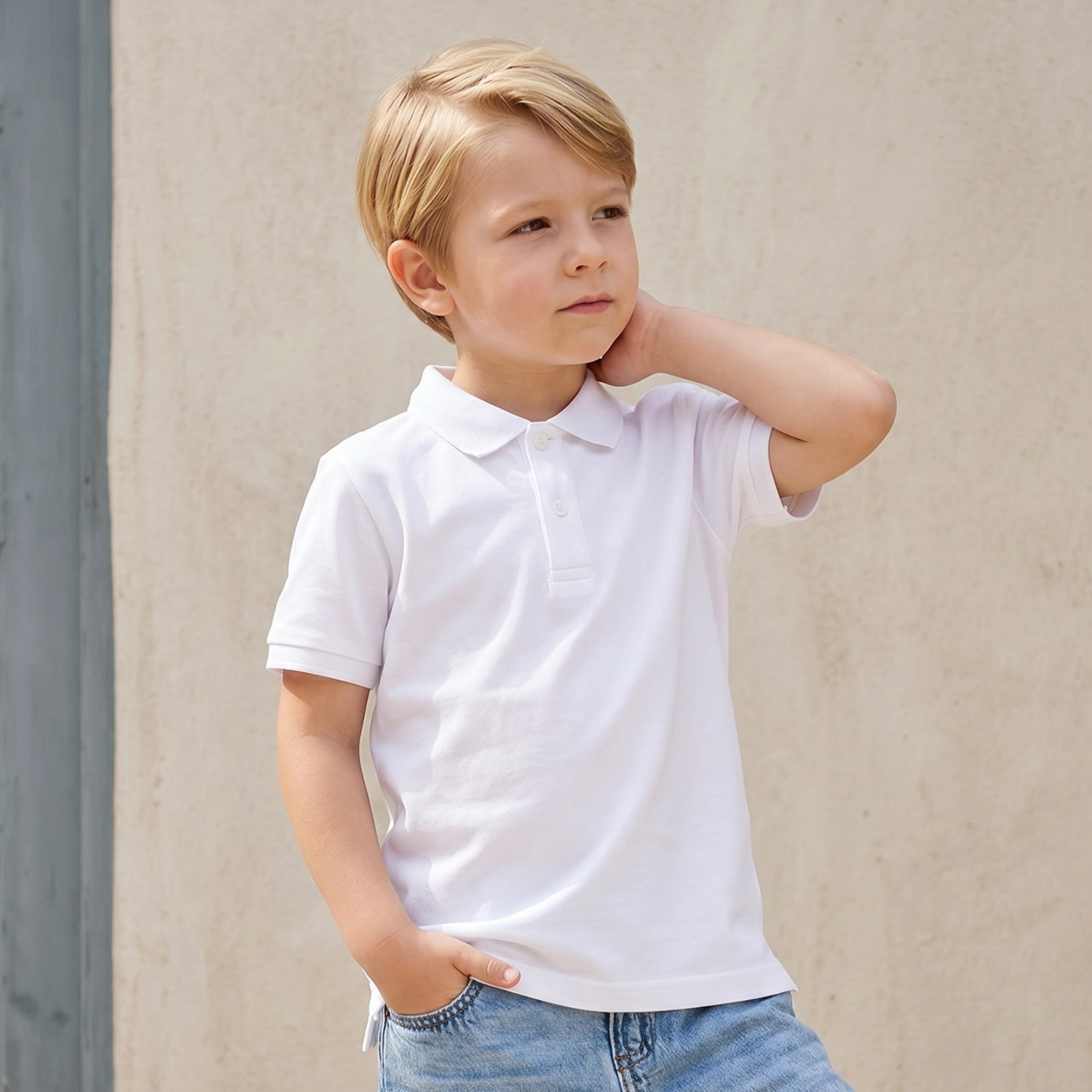تيشيرت بياقة وأكمام قصيرة بتصميم بارز الملمس من جونيورز-boys-clothing-tshirtsandpolos-image-1