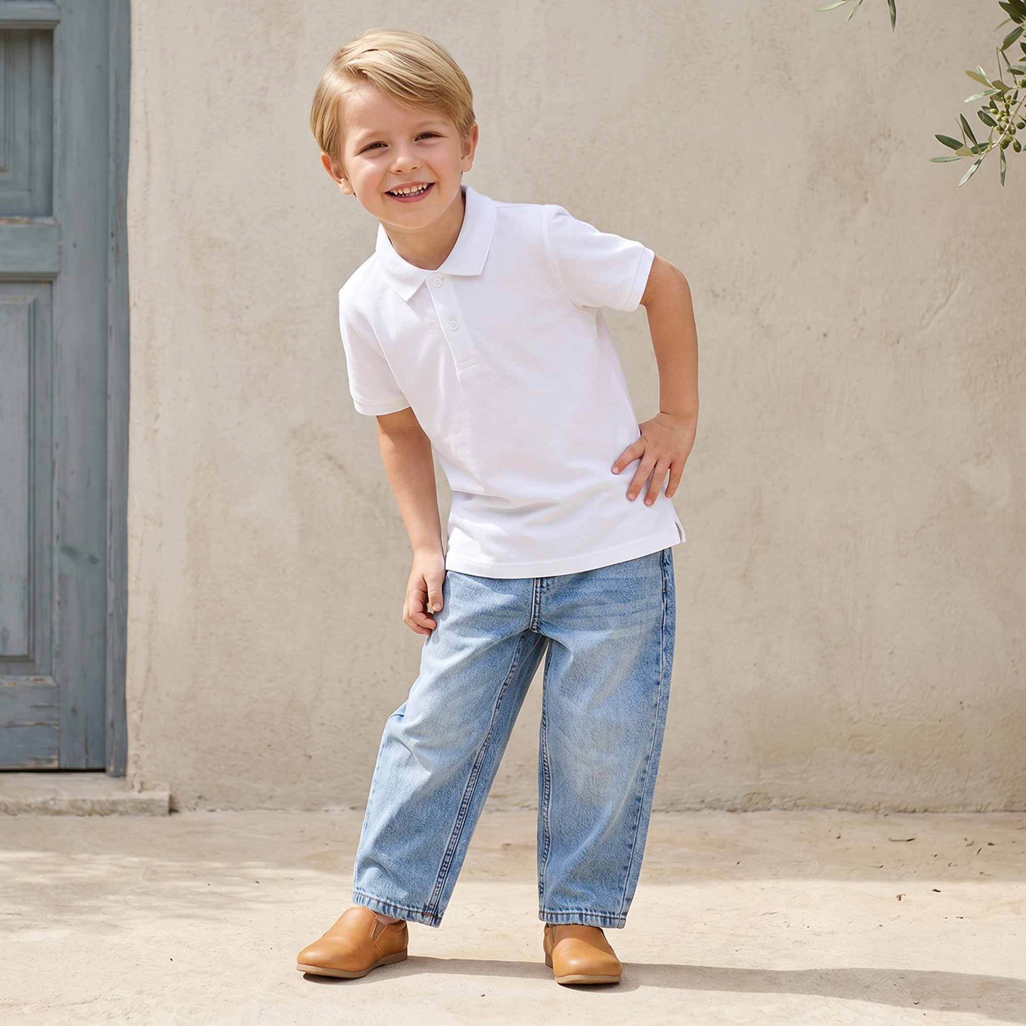 تيشيرت بياقة وأكمام قصيرة بتصميم بارز الملمس من جونيورز-boys-clothing-tshirtsandpolos-image-2