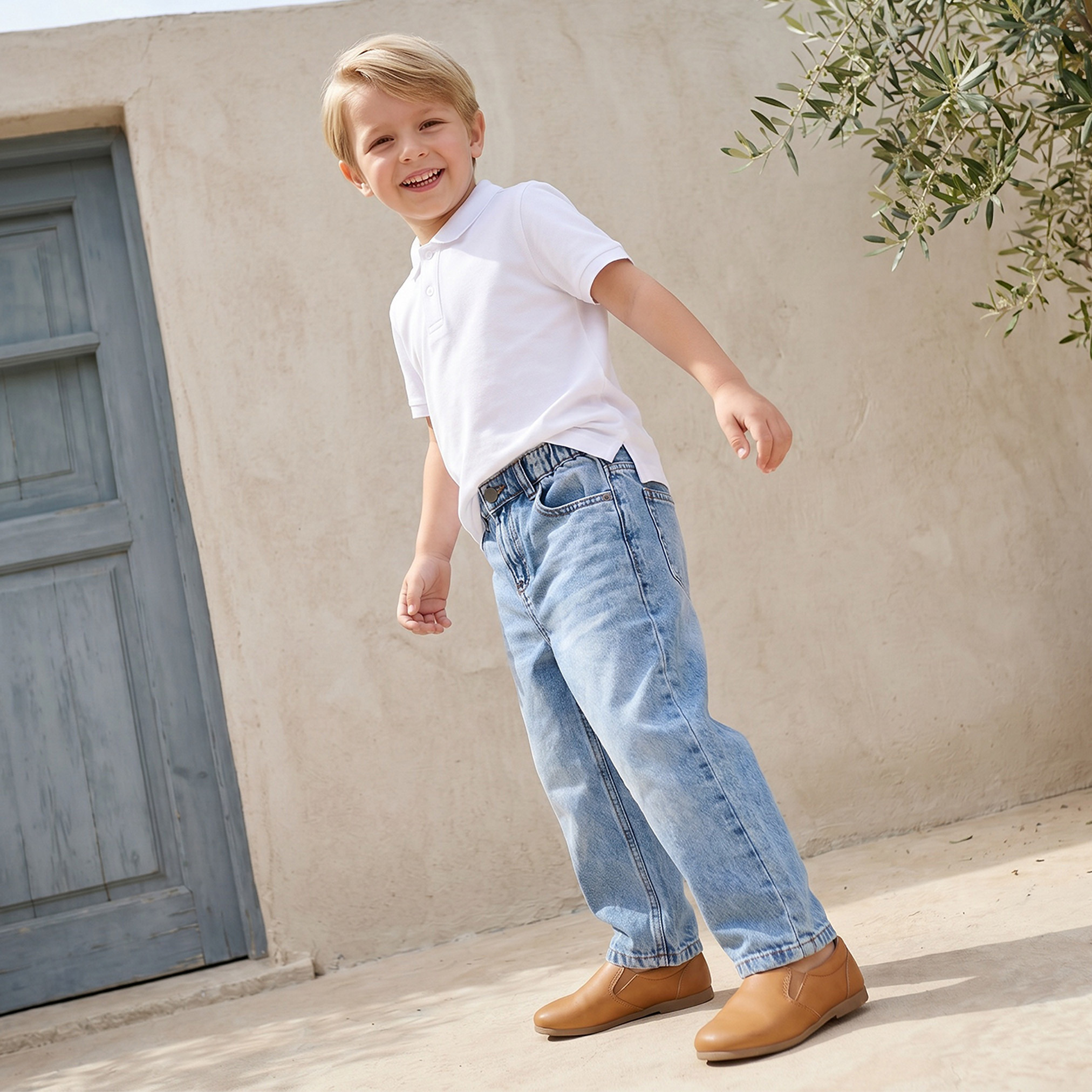 تيشيرت بياقة وأكمام قصيرة بتصميم بارز الملمس من جونيورز-boys-clothing-tshirtsandpolos-image-5