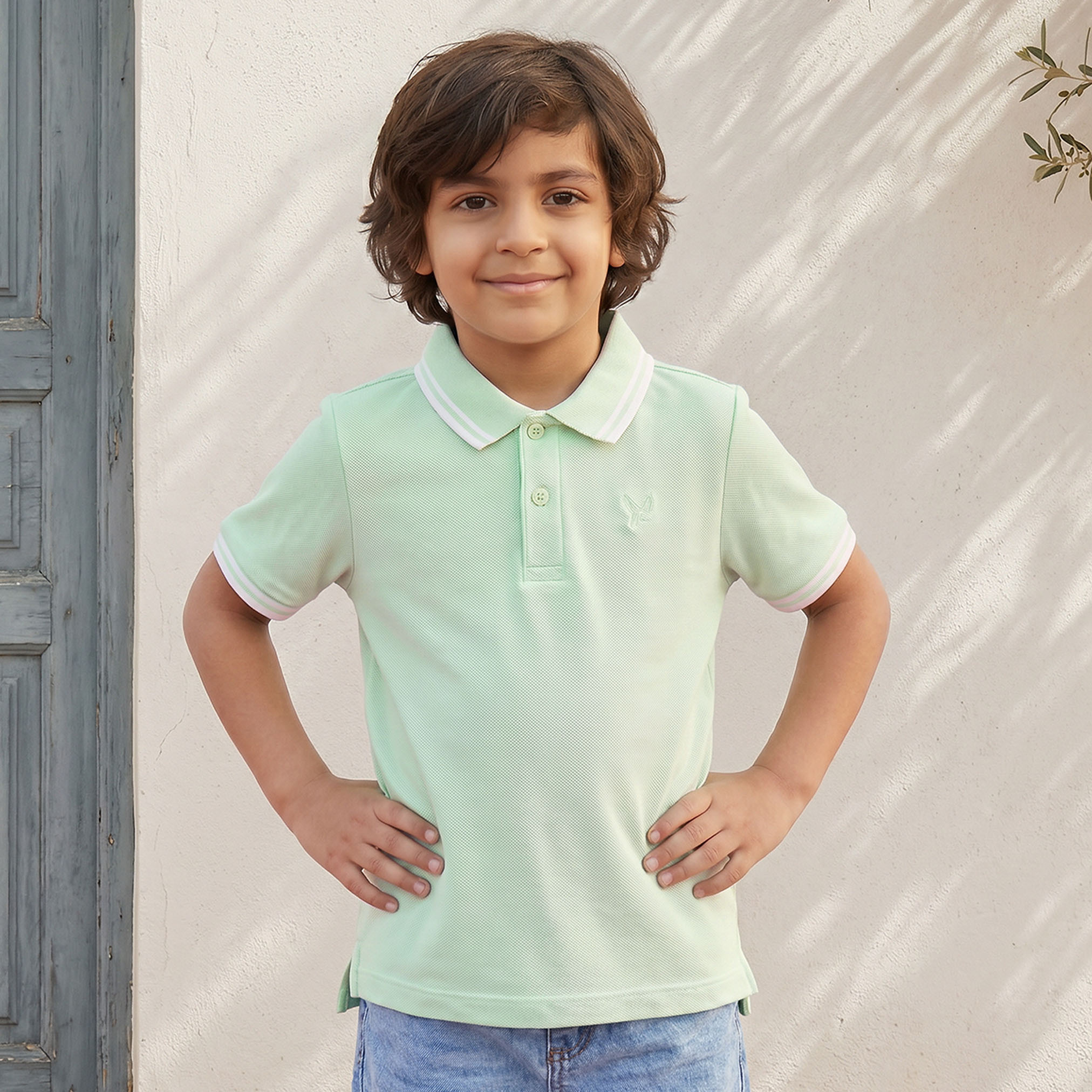 Juniors Collared Short Sleeves Polo T-shirt with Textured Design-boys-clothing-tshirtsandpolos-image-1