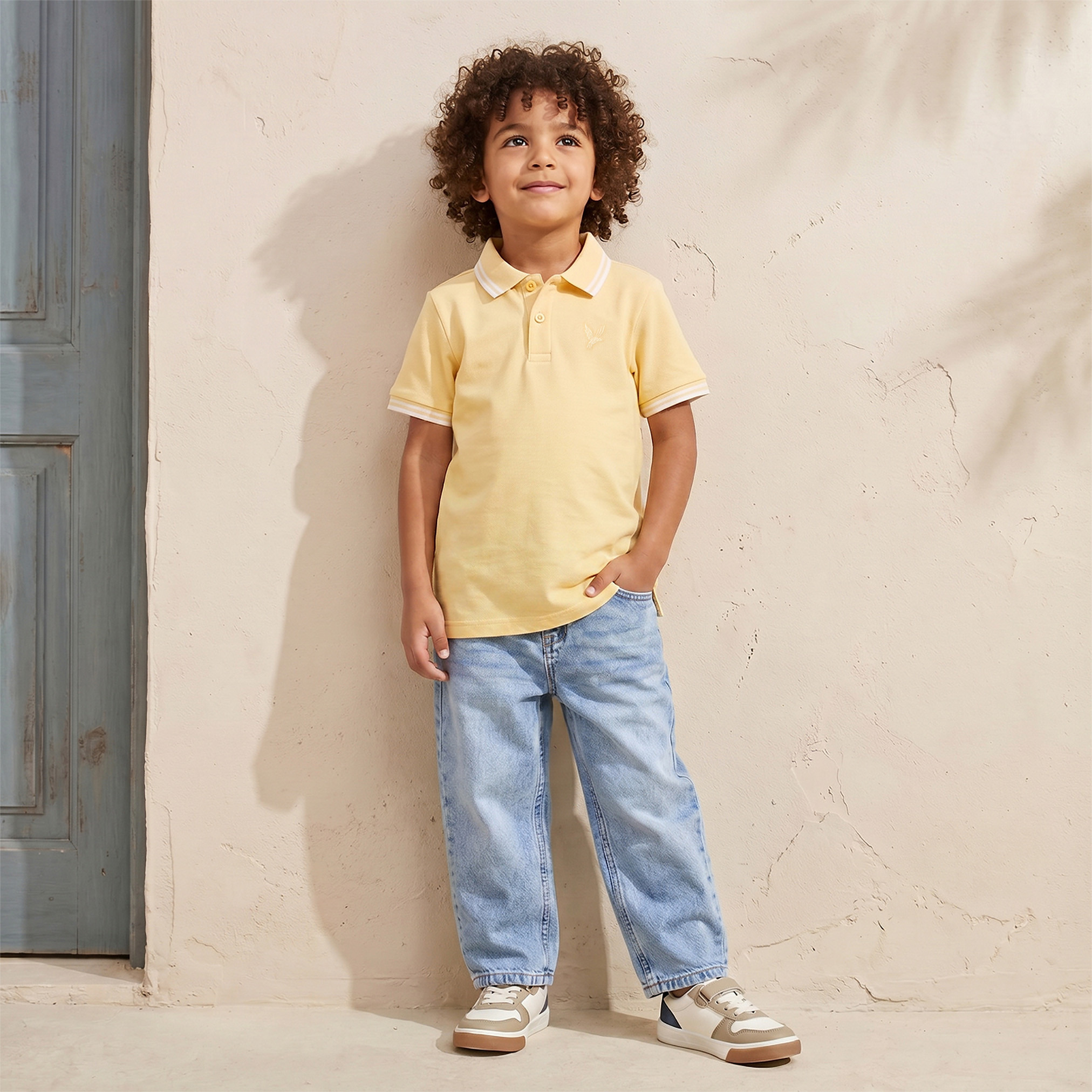 تيشيرت بولو بياقة عادية وأكمام قصيرة وخطوط مغايرة من جونيورز-boys-clothing-tshirtsandpolos-image-2