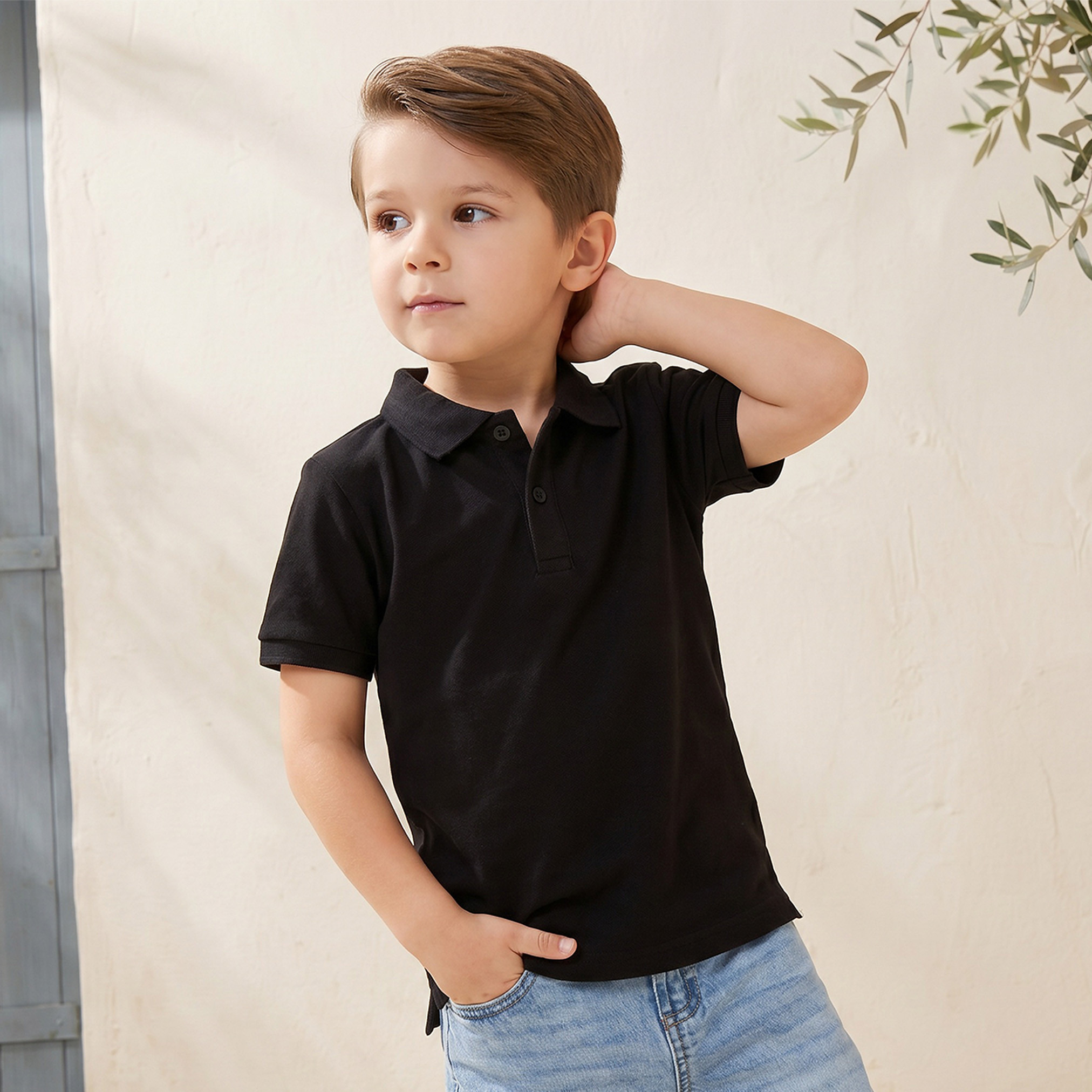 تيشيرت بارز الملمس بياقة عادية وأكمام قصيرة من جونيورز-boys-clothing-tshirtsandpolos-image-1