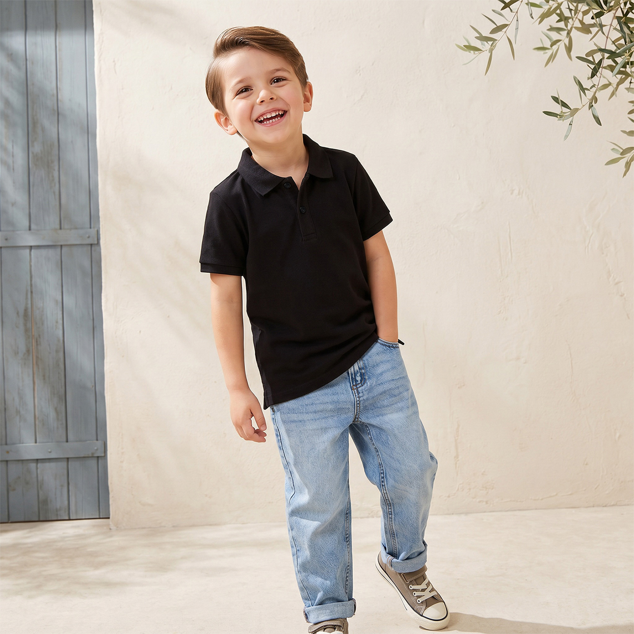 تيشيرت بارز الملمس بياقة عادية وأكمام قصيرة من جونيورز-boys-clothing-tshirtsandpolos-image-2
