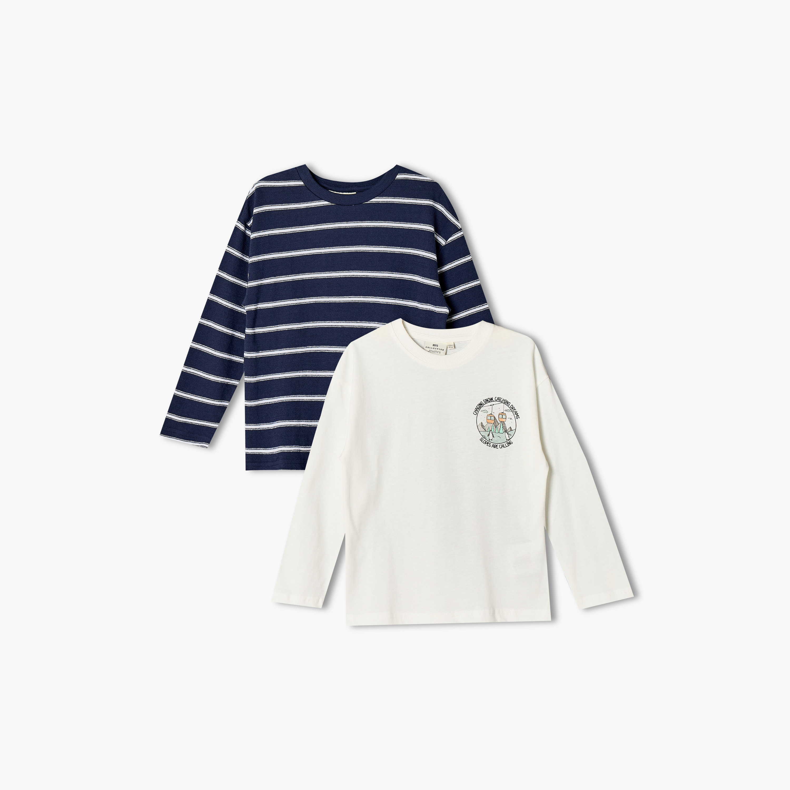 Pack of 2 Juniors Crew Neck Long Sleeves T-shirt with Stripes-boys-clothing-tshirtsandpolos-image-1