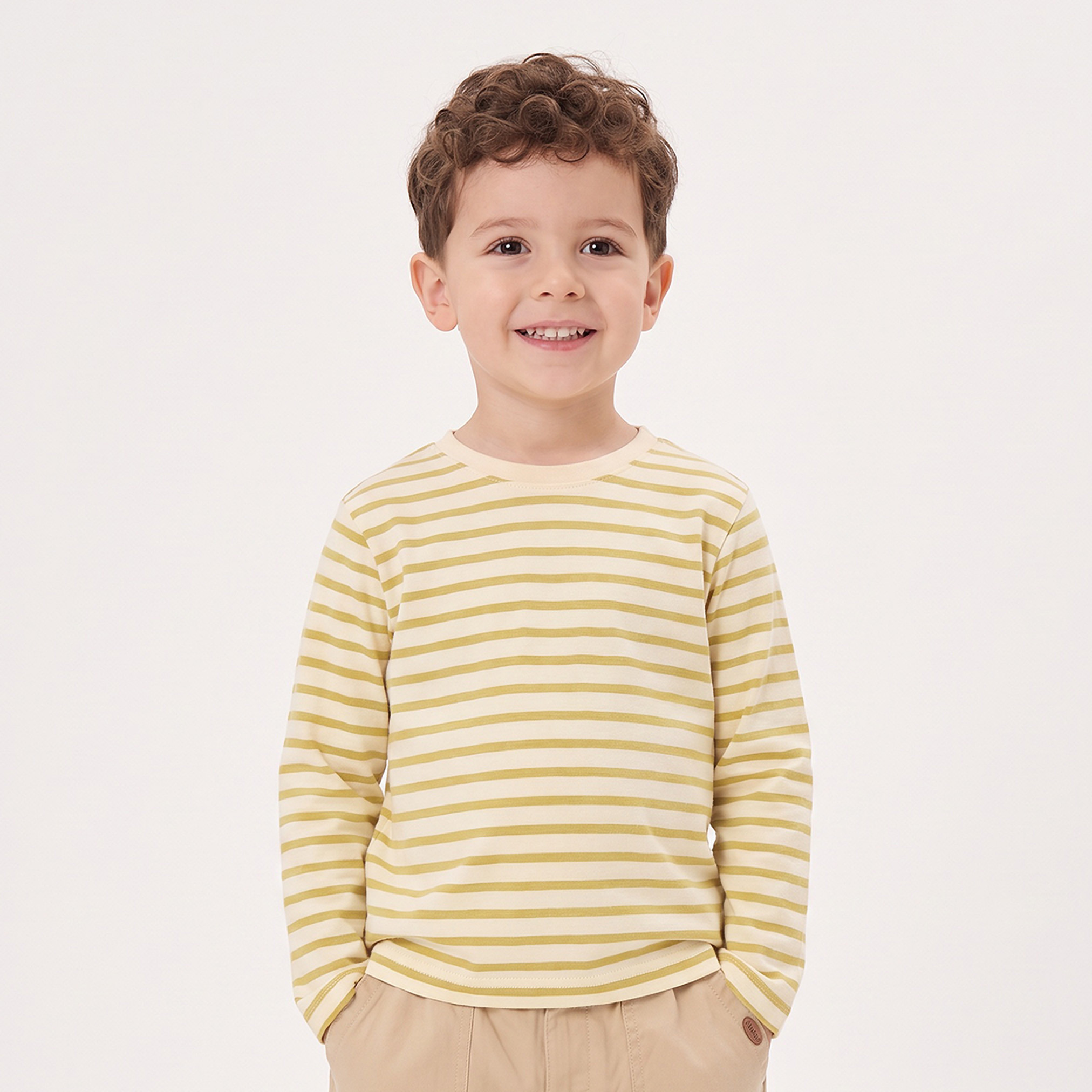 تيشيرت مخطط بياقة ضيقة وأكمام طويلة من جونيورز-boys-clothing-tshirtsandpolos-image-1