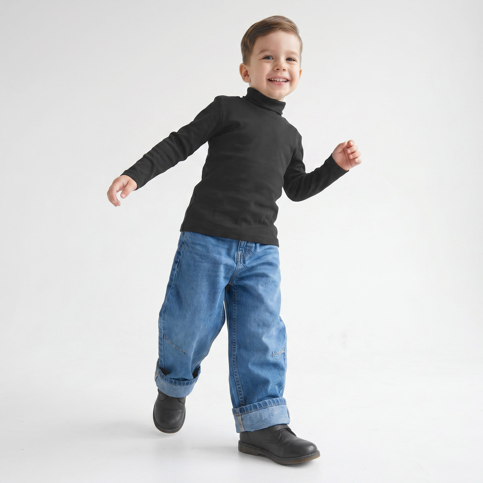 تيشيرت بياقة عالية وأكمام طويلة من جونيورز-boys-clothing-tshirtsandpolos-image-2