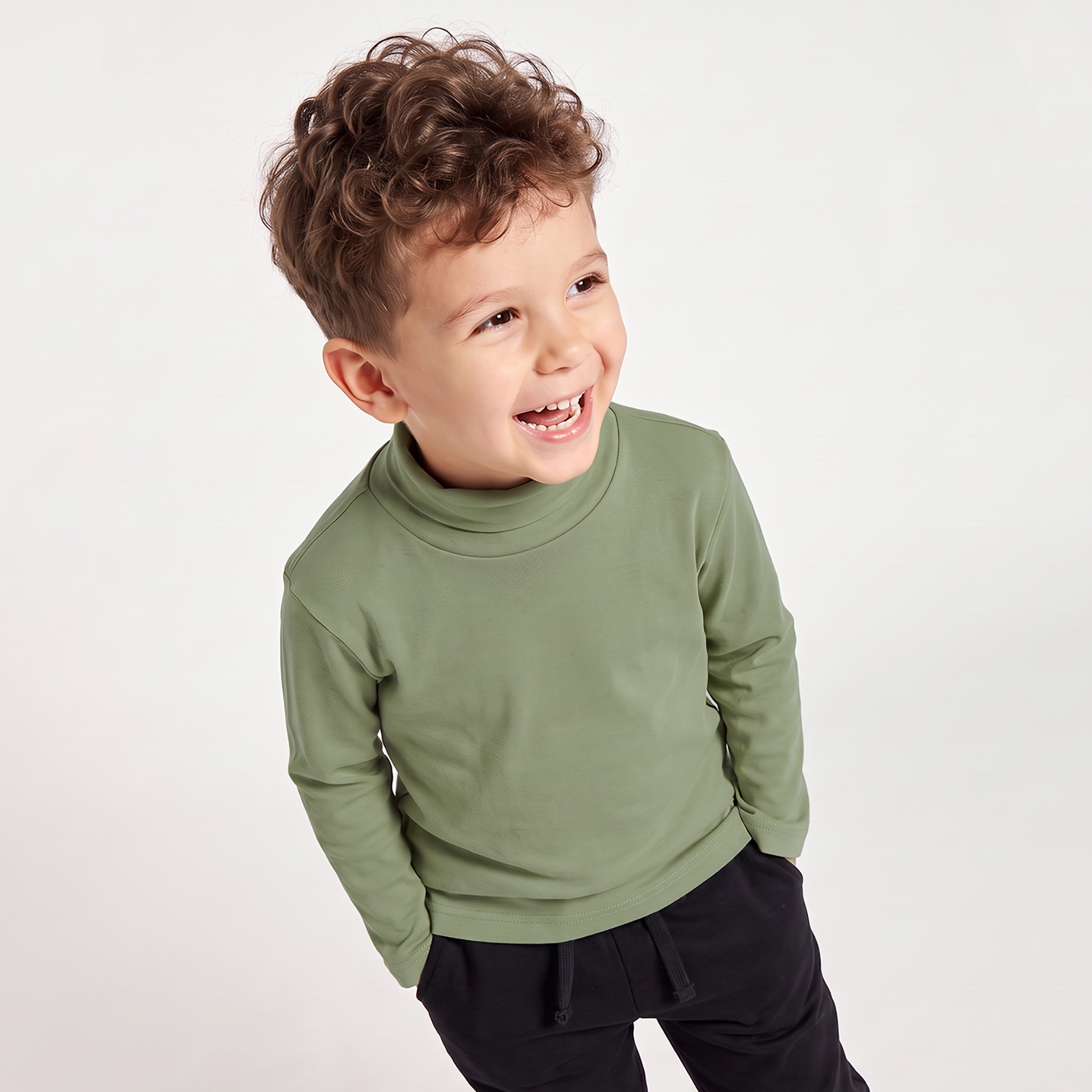 تيشيرت بياقة ضيقة عالية وأكمام طويلة من جونيورز-boys-clothing-tshirtsandpolos-image-1