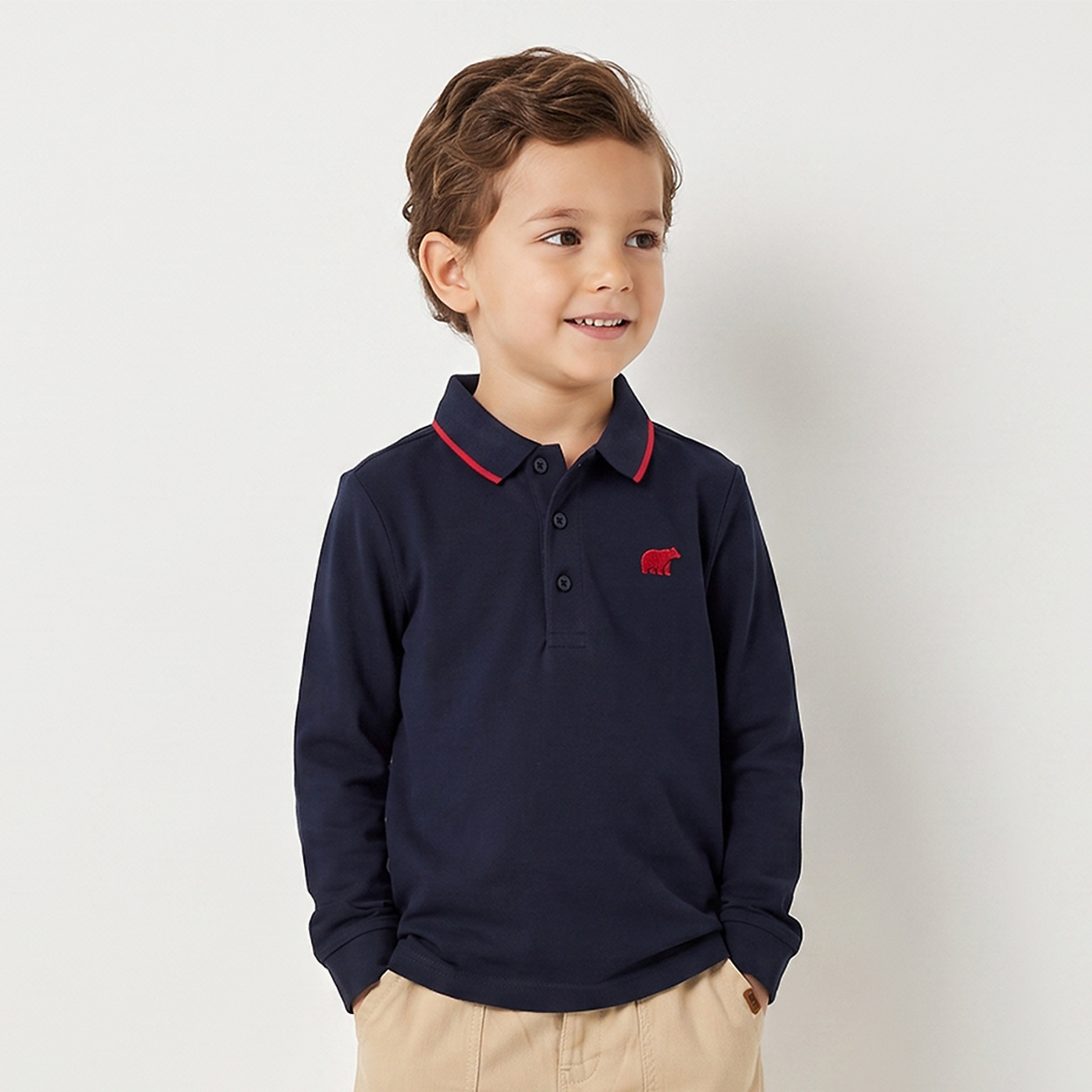 تيشيرت بولو بايقة وأكمام طويلة وتصميم بارز من جونيورز-boys-clothing-tshirtsandpolos-image-1