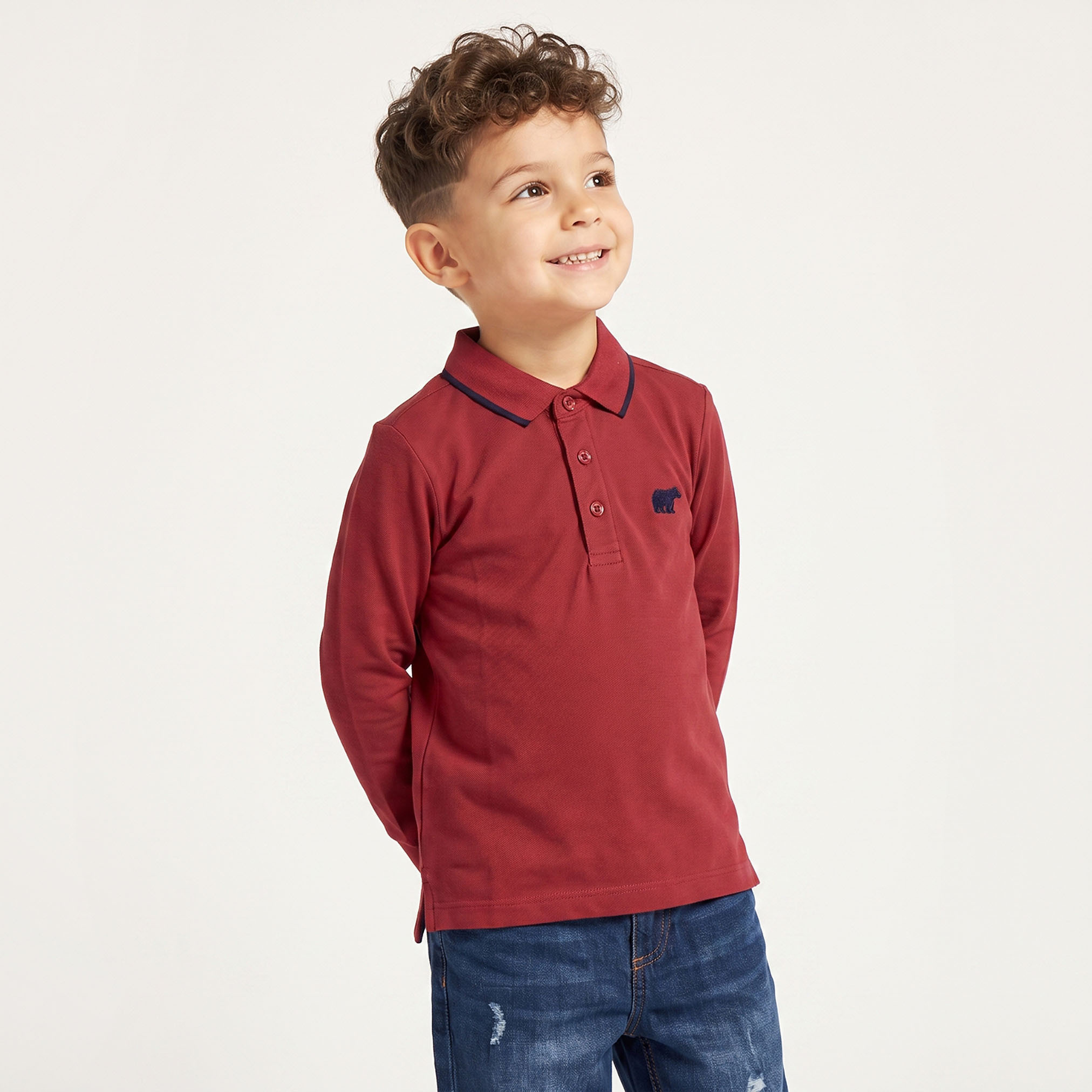 تيشيرت بولو سادة بأكمام طويلة من جونيورز-boys-clothing-tshirtsandpolos-image-1