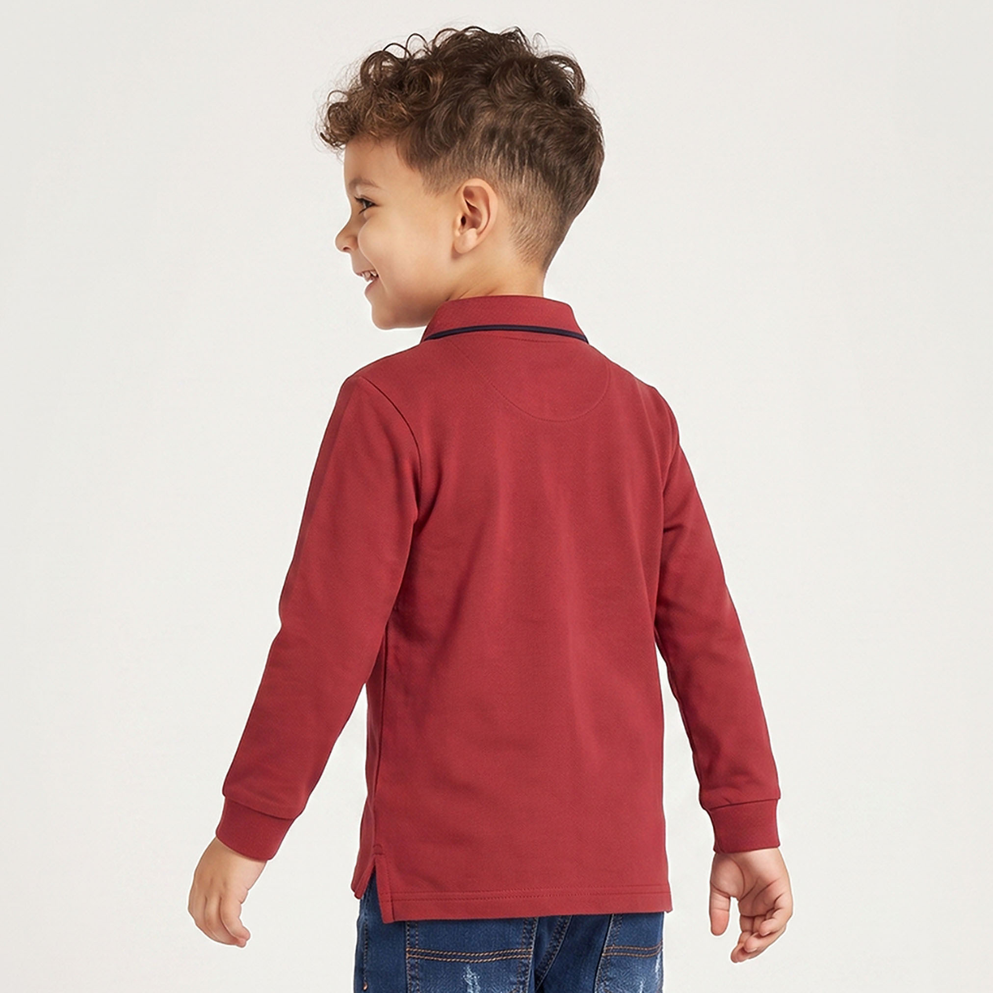 تيشيرت بولو سادة بأكمام طويلة من جونيورز-boys-clothing-tshirtsandpolos-image-2