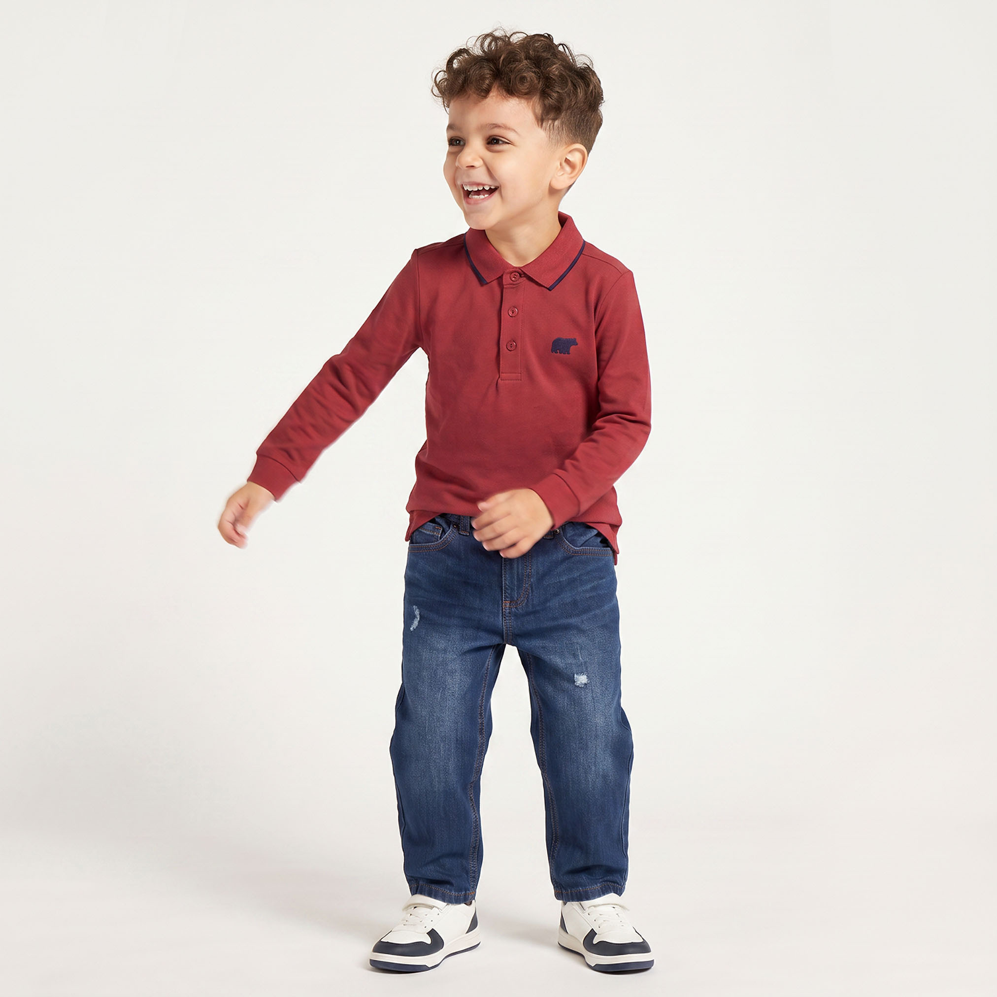 تيشيرت بولو سادة بأكمام طويلة من جونيورز-boys-clothing-tshirtsandpolos-image-3