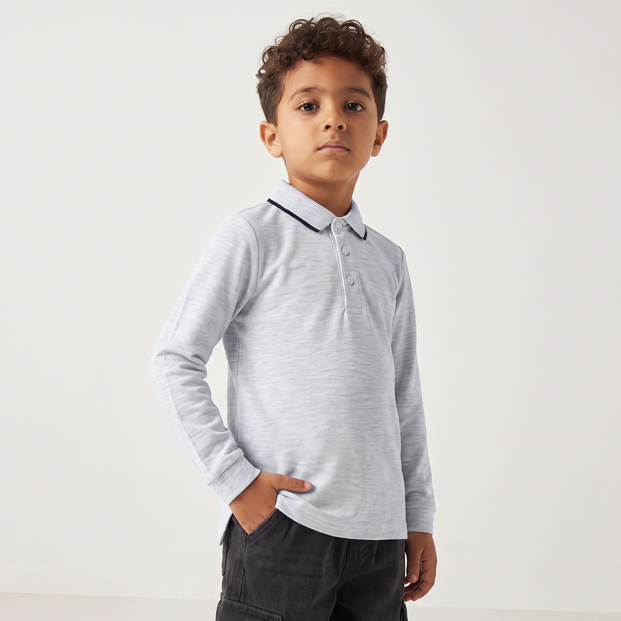 Juniors Collared Long Sleeves Polo T-shirt with Texture-boys-clothing-tshirtsandpolos-image-1