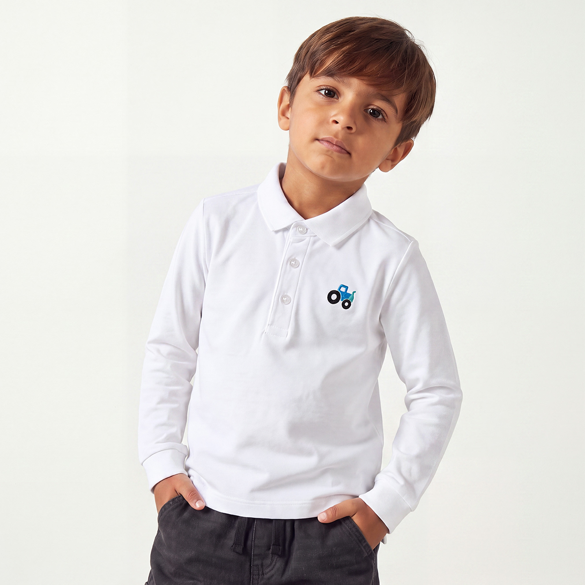 Juniors Collared Long Sleeves Polo T-shirt with Tractor Embroidery-boys-clothing-tshirtsandpolos-image-1