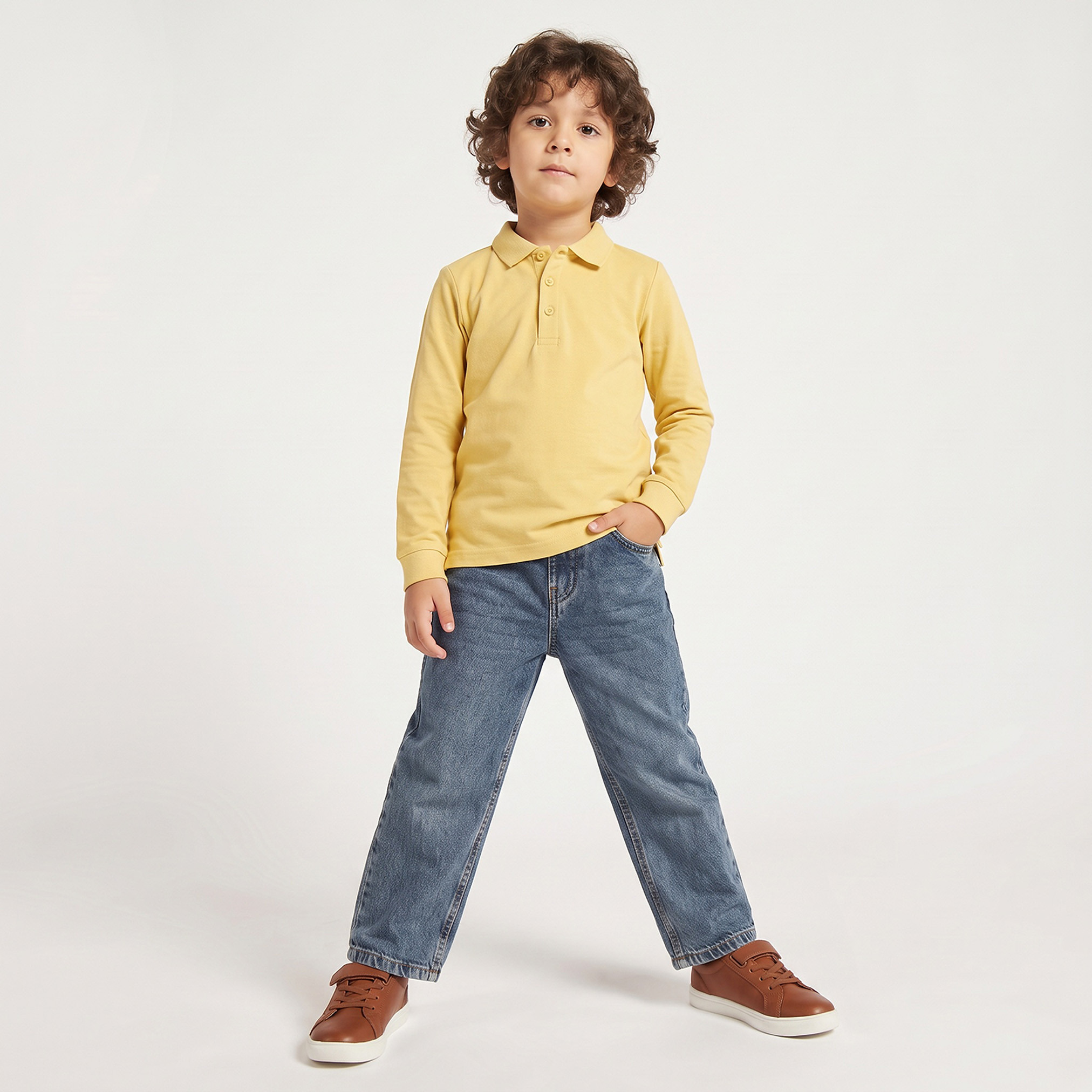 تيشيرت بولو بارز الملمس بأكمام طويلة وياقة عادية من جونيورز-boys-clothing-tshirtsandpolos-image-2