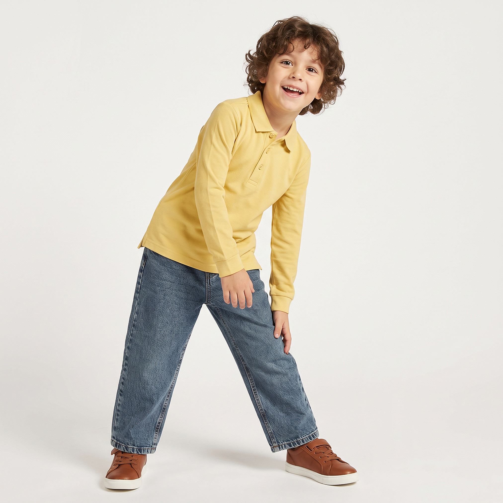تيشيرت بولو بارز الملمس بأكمام طويلة وياقة عادية من جونيورز-boys-clothing-tshirtsandpolos-image-4