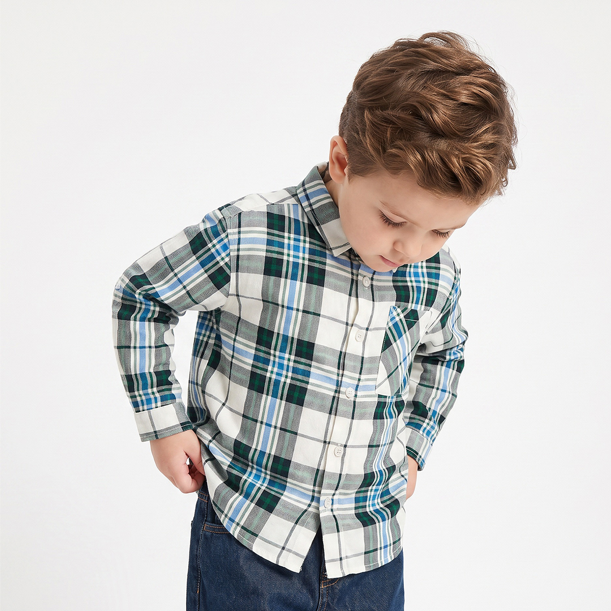 Juniors Long Sleeves Shirt with Checked Design-boys-clothing-shirts-image-1