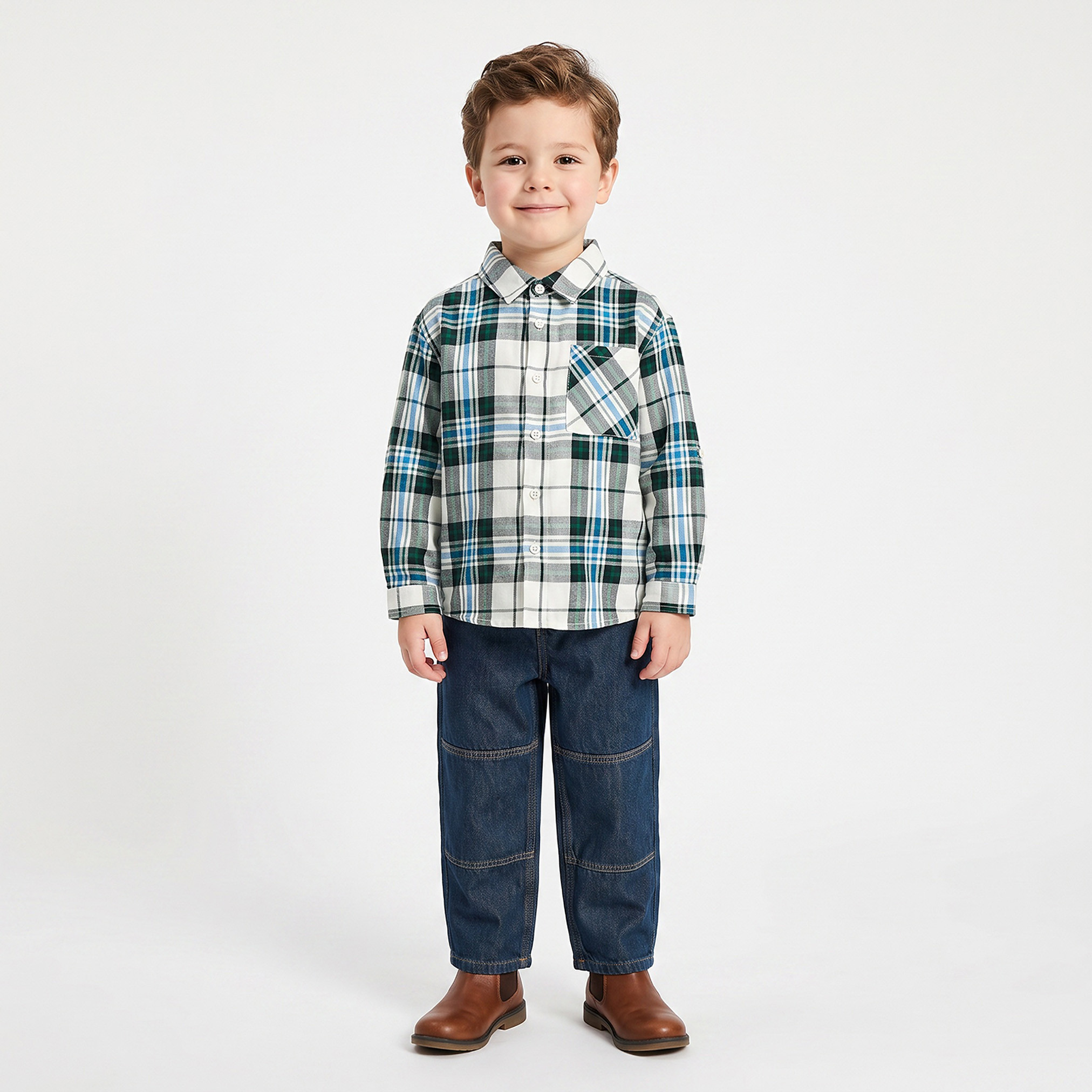 Juniors Long Sleeves Shirt with Checked Design-boys-clothing-shirts-image-2
