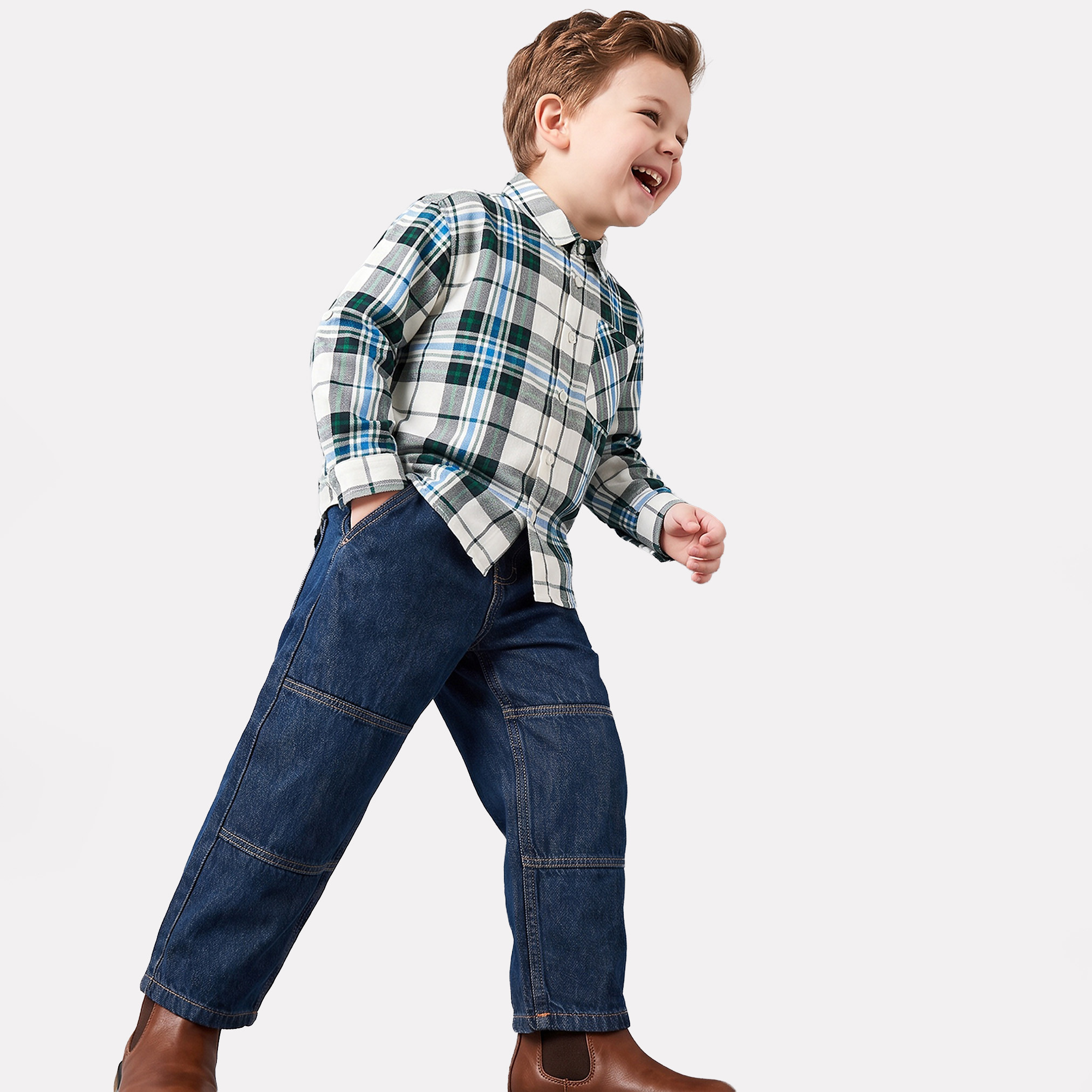 Juniors Long Sleeves Shirt with Checked Design-boys-clothing-shirts-image-4